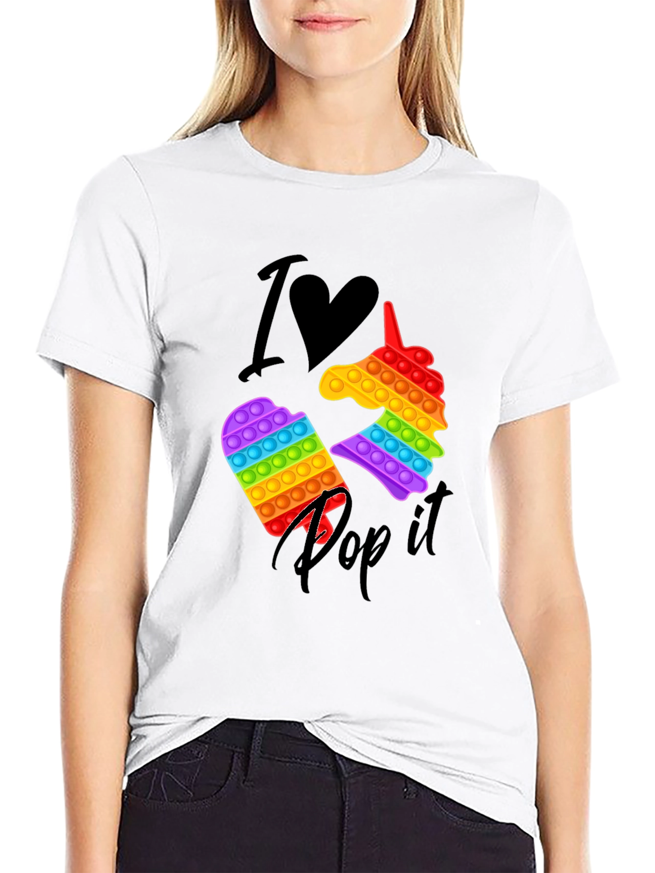 Black I Love Pop It T-Shirt, Unicorn & Square Design view 9