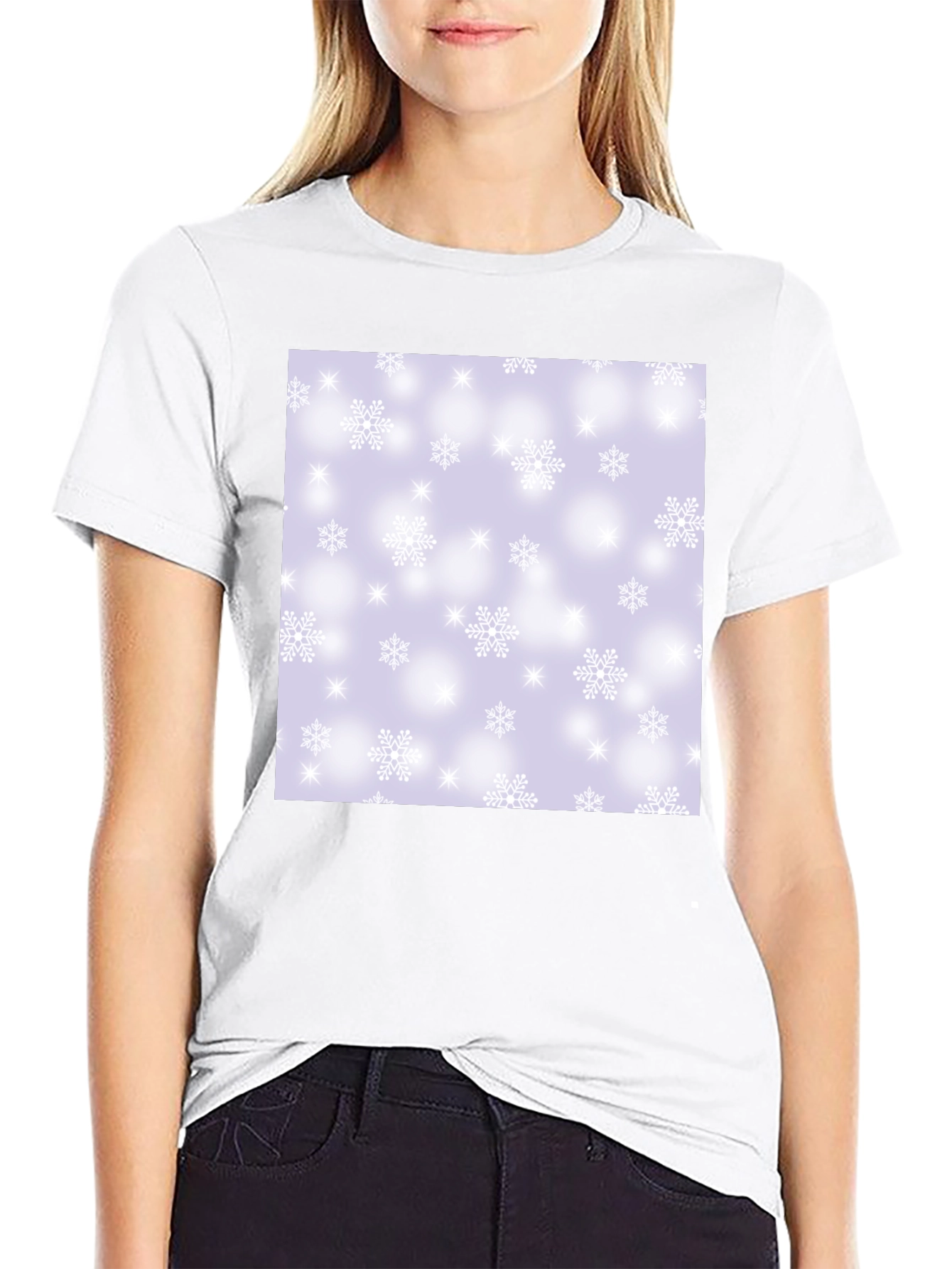Black Snowflake Pattern T-Shirt view 9