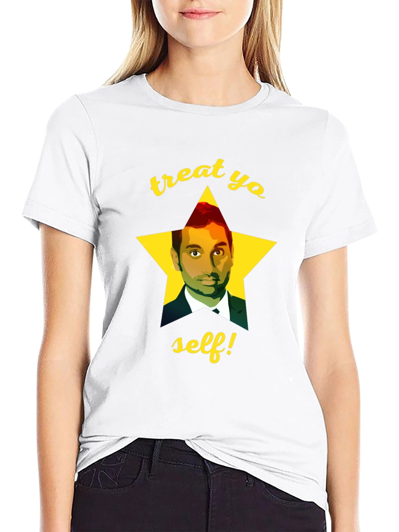 Black Treat Yo Self Aziz Ansari T-Shirt view 9
