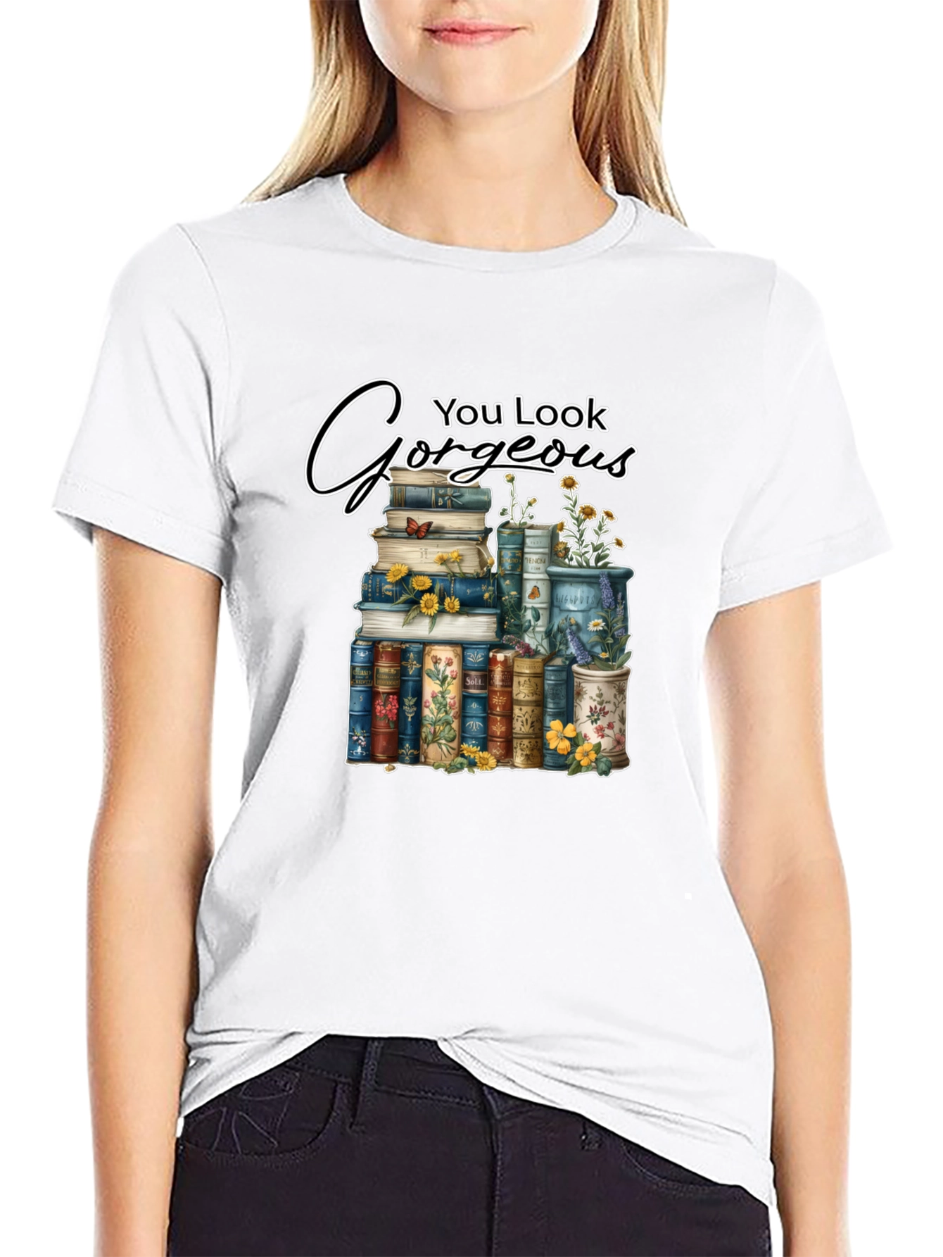 Black Gorgeous Book Stack T-Shirt view 9