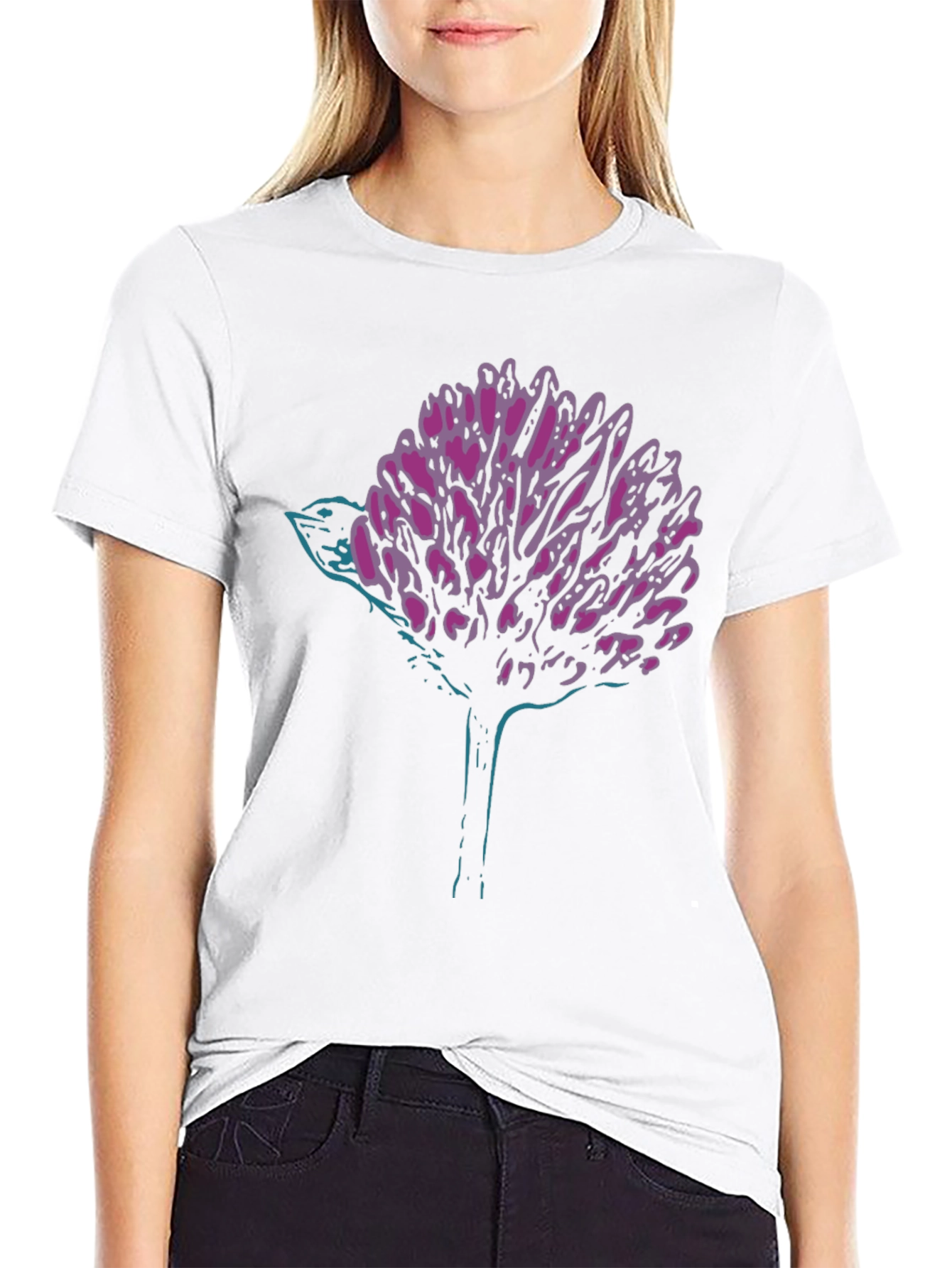Black Modern Graphic Tee - Abstract Bird & Bloom view 9