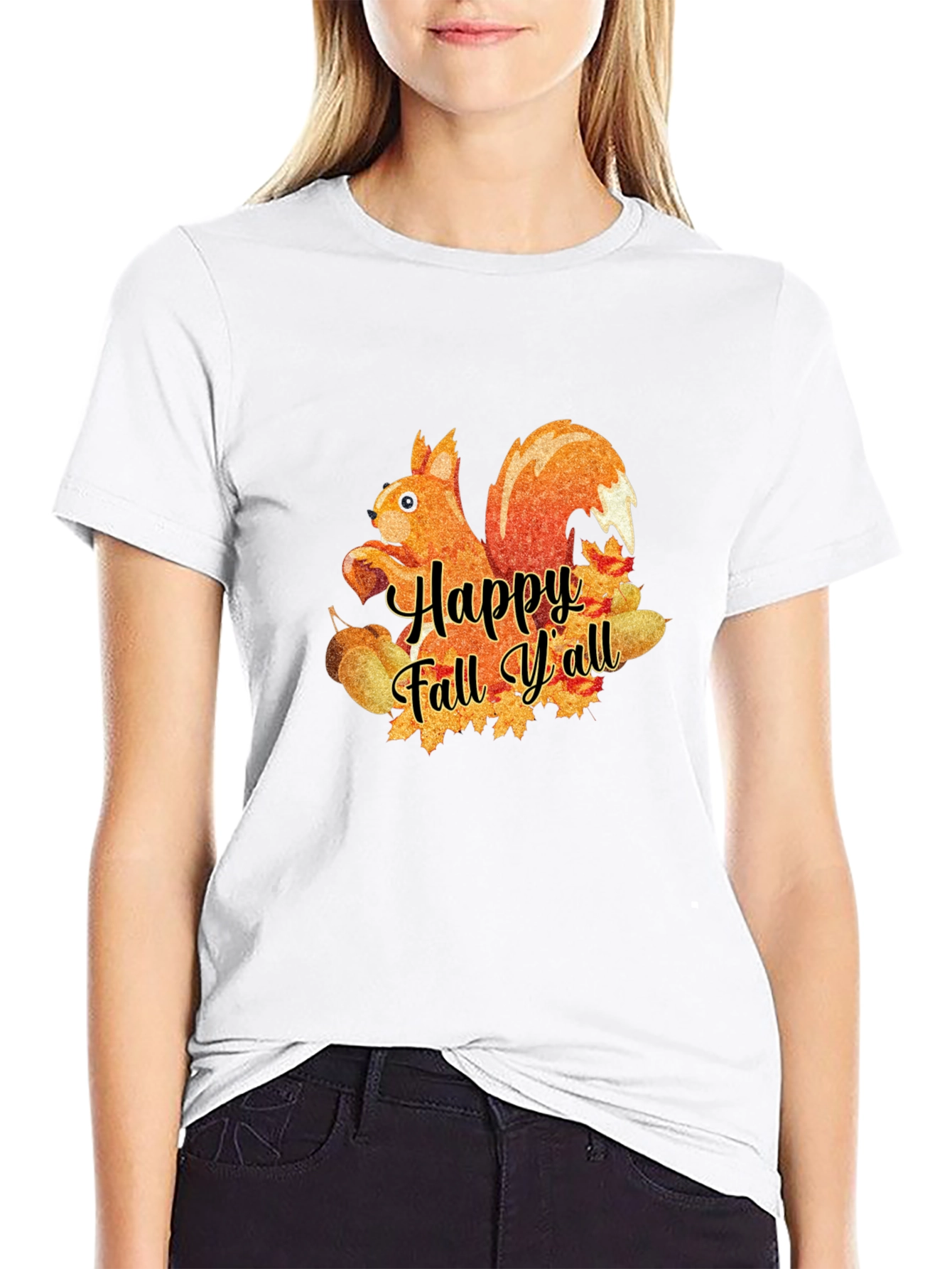Black Happy Fall Y'all Squirrel T-Shirt view 9