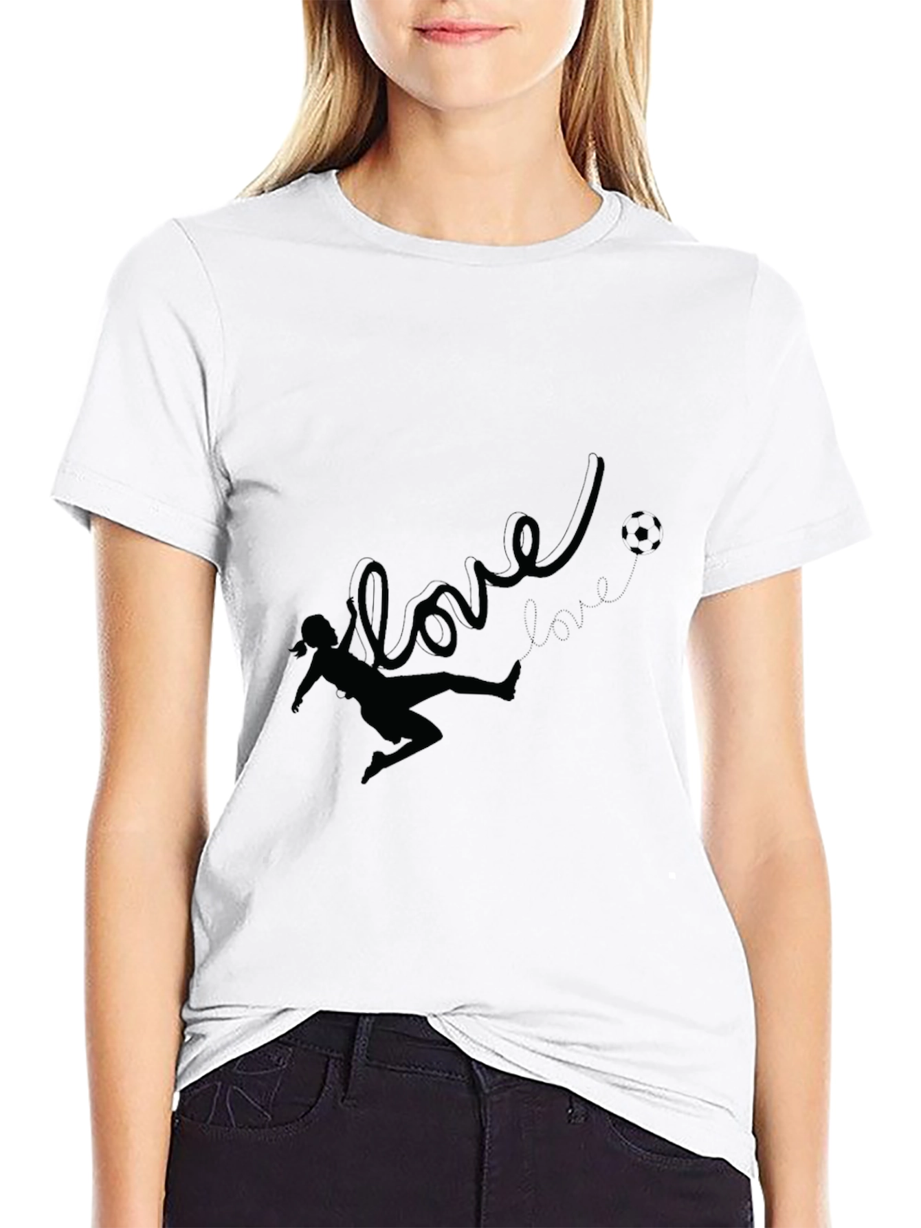 Black Love Soccer Black T-Shirt for Women view 9