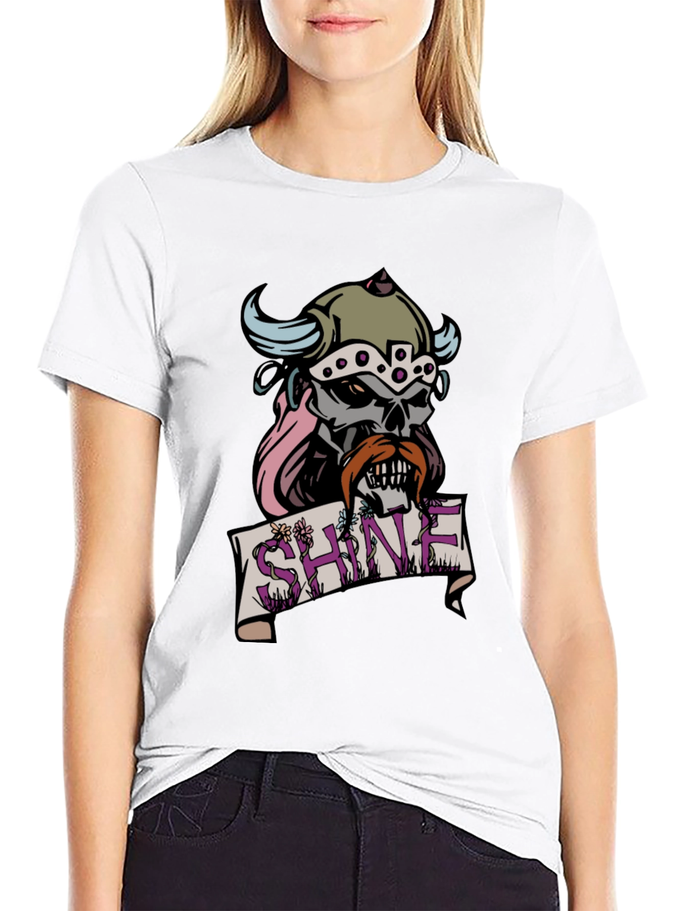 Black Viking Skull Graphic Tee - Shine view 9