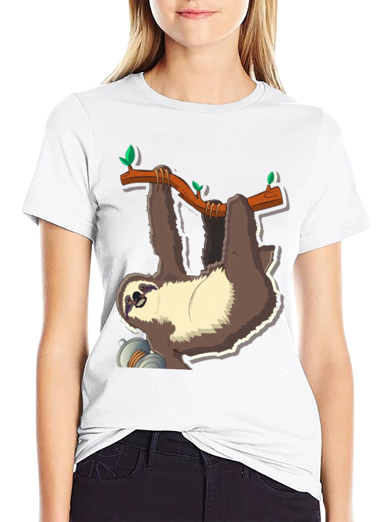 Black Sloth on Branch Graphic T-Shirt - Men's Black Tee view 9
