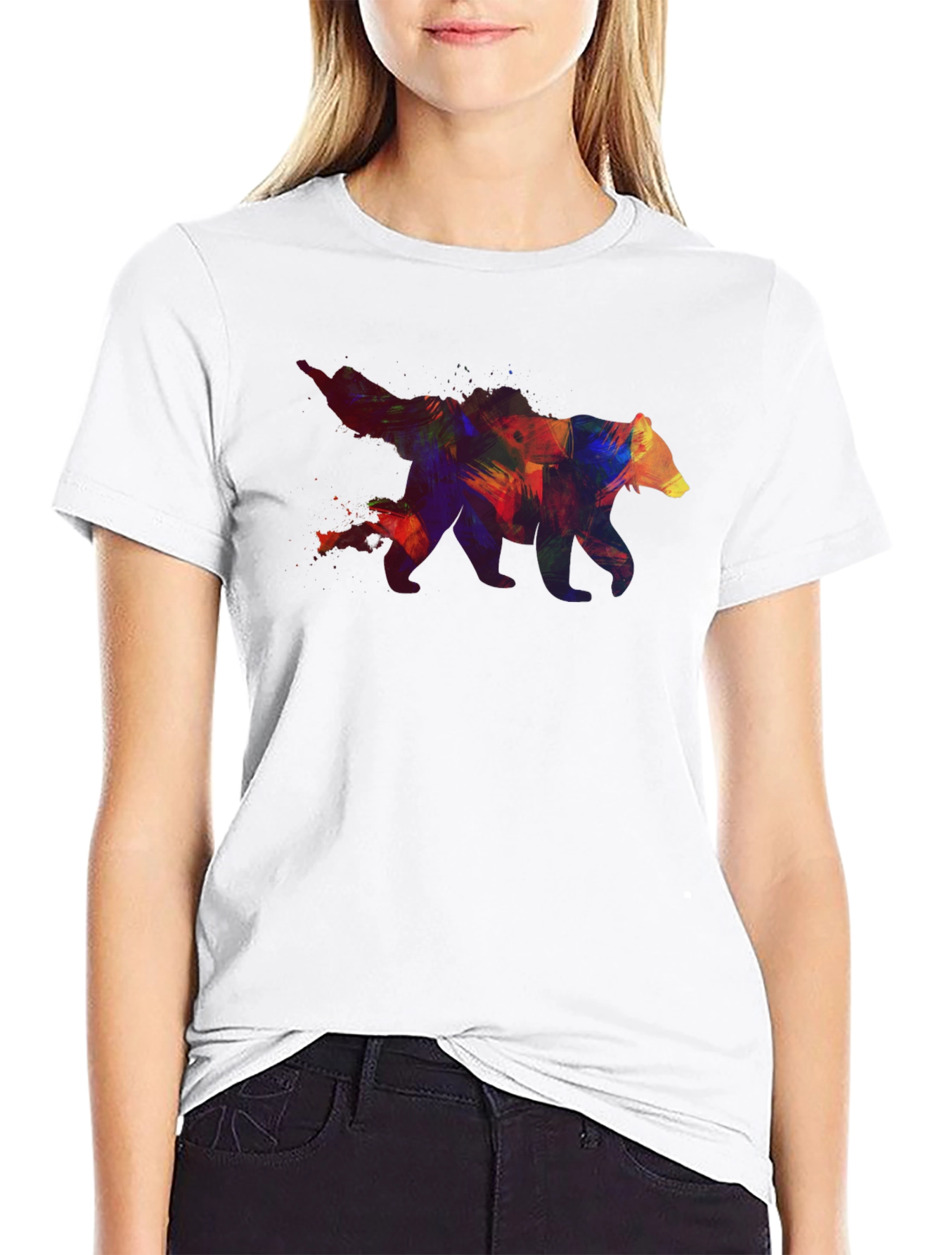 Black Colorful Bear Graphic Men's Black T-Shirt view 9