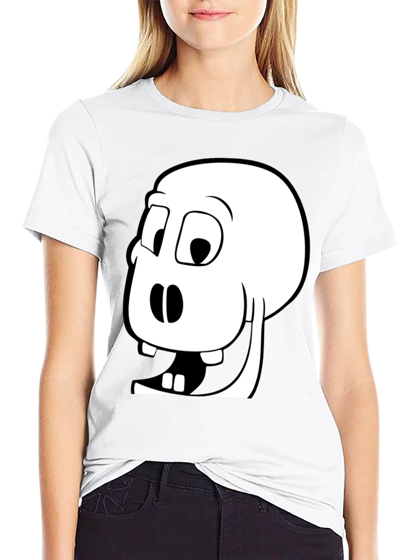 Black Funny Cartoon Skull Graphic Tee - Black Cotton Blend view 9