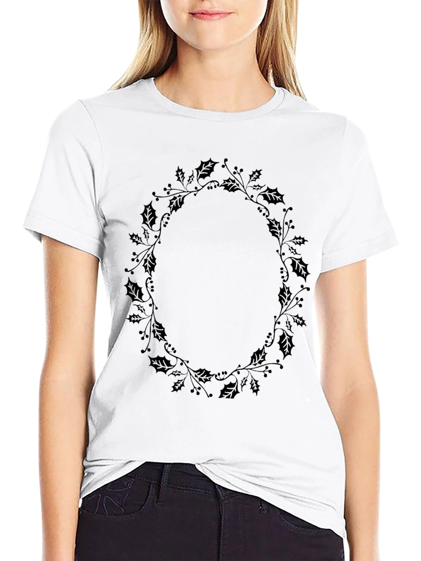 Black Men's Black Holly Wreath Graphic Tee view 9
