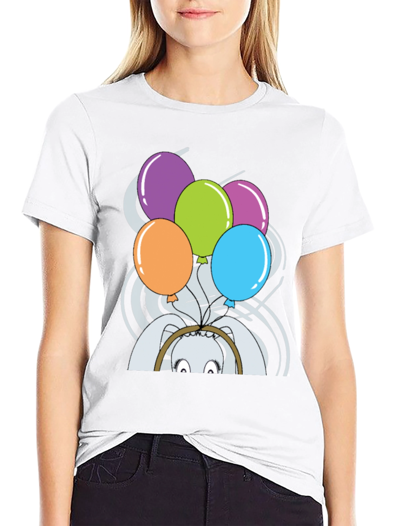Black Funny Rabbit with Balloons T-Shirt view 9