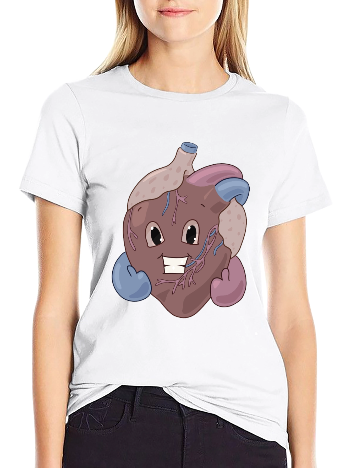 Black Funny Cartoon Heart T-Shirt - Anatomically Awesome! view 9