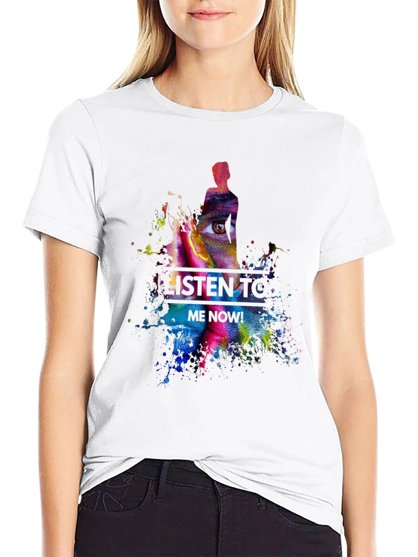 Black Abstract Art Tee - Listen to Me Now! Black T-Shirt view 9