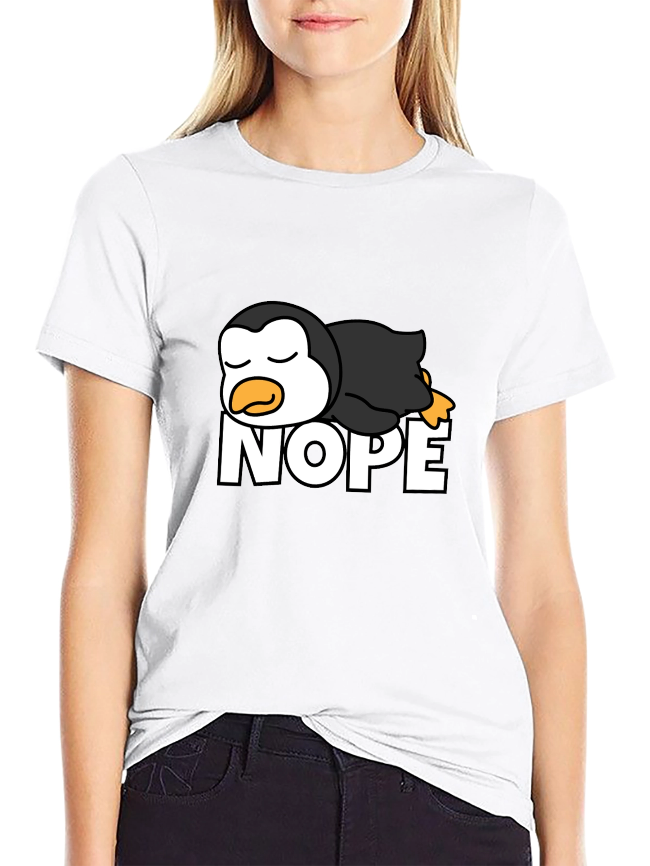 Black Nope Penguin T-Shirt - Funny Lazy Bird Tee view 9