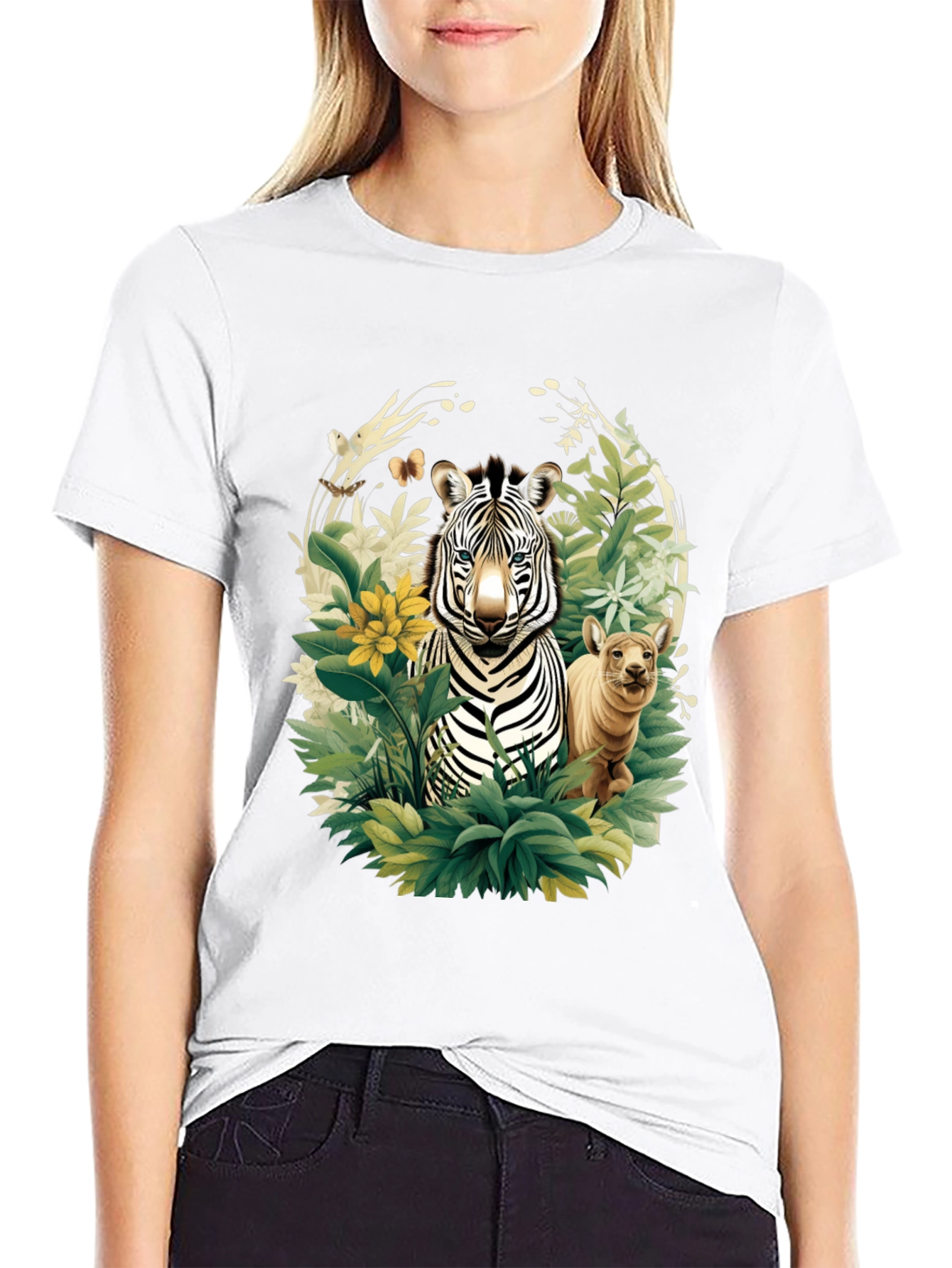 Black Zebra & Cub Wildlife T-Shirt - Unique Animal Design view 9