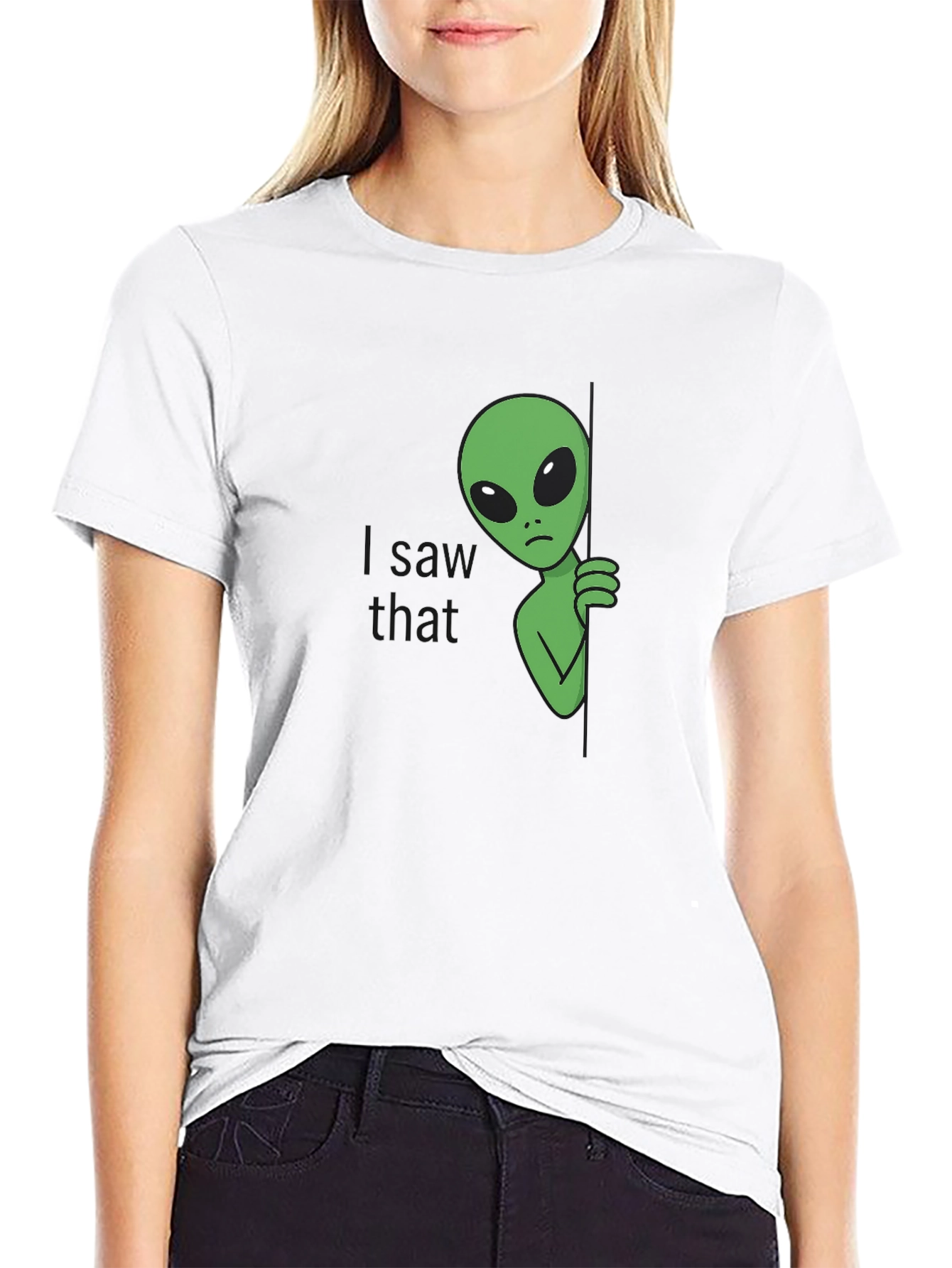 Black I Saw That Alien Graphic Tee - Black Cotton Blend view 9