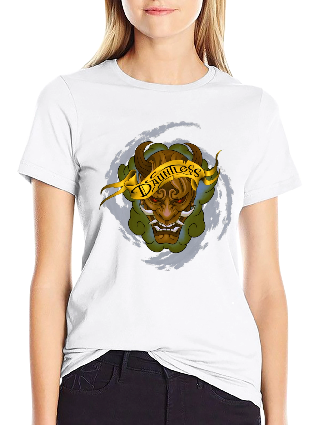 Black Dauntless Oni Mask Graphic T-Shirt view 9