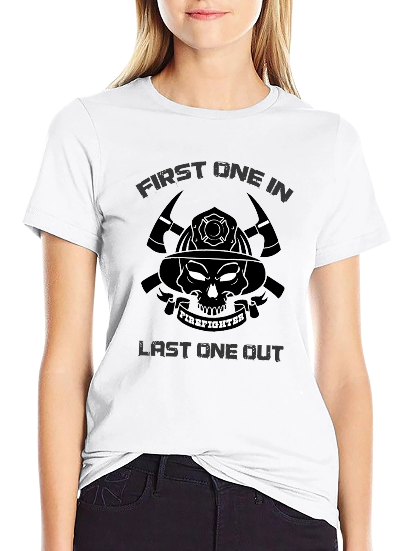 Black Firefighter Skull Graphic Tee - First In Last Out Black T-Shirt view 9