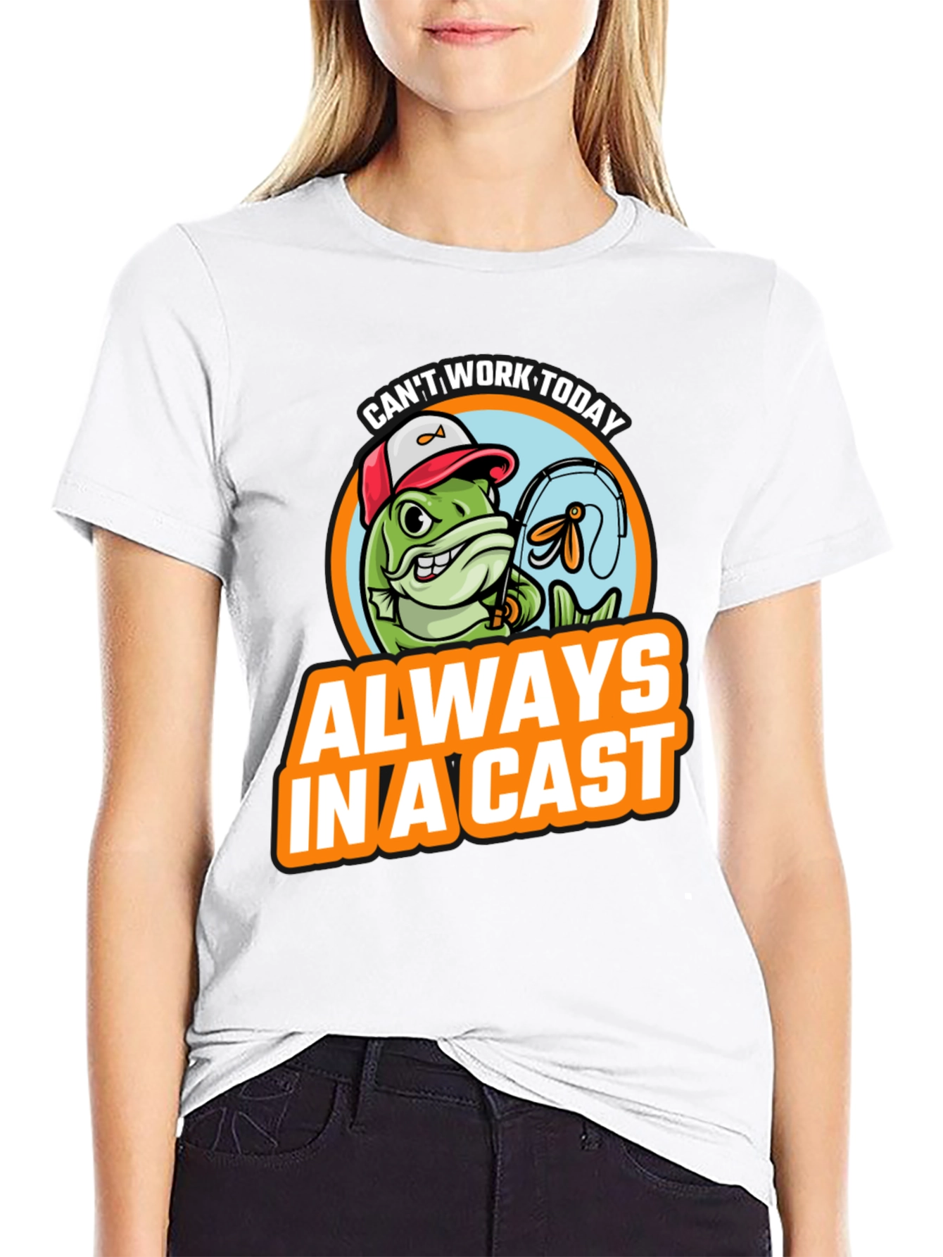 Black Funny Fishing T-Shirt - "Always In A Cast" view 9
