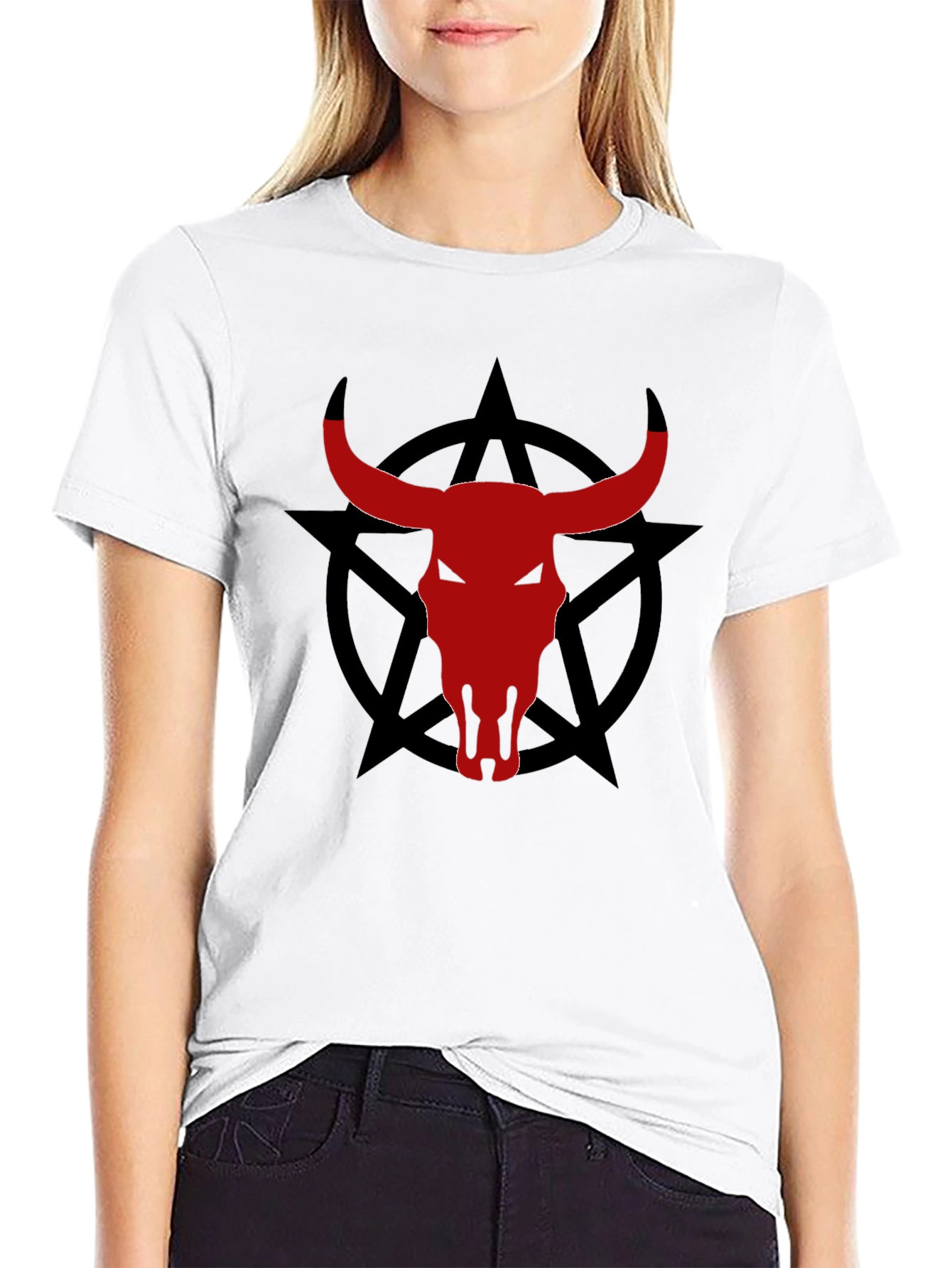 Black Bull Skull Pentagram Graphic Tee view 9
