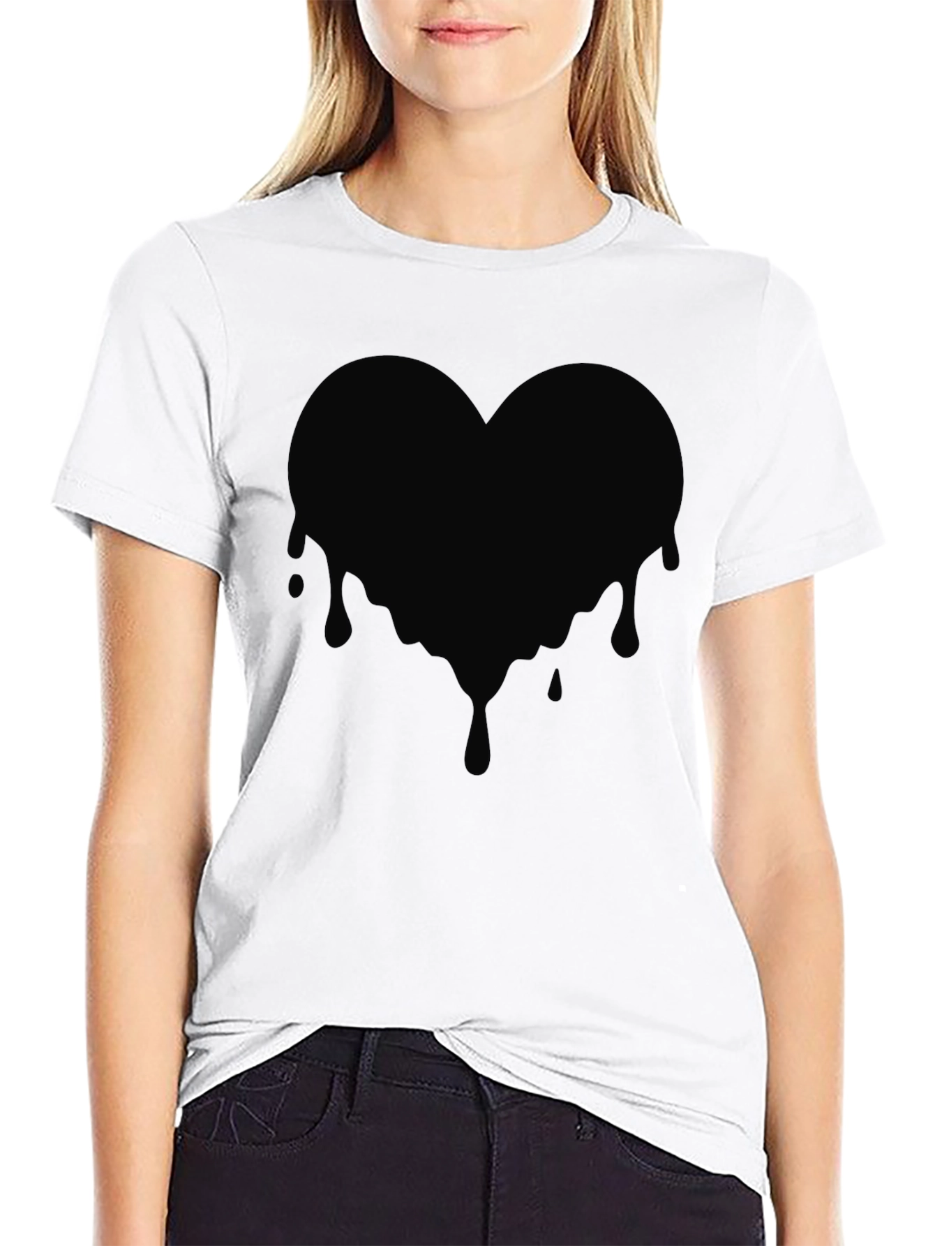 Black Melting Heart Graphic Tee - Black Cotton T-Shirt view 9