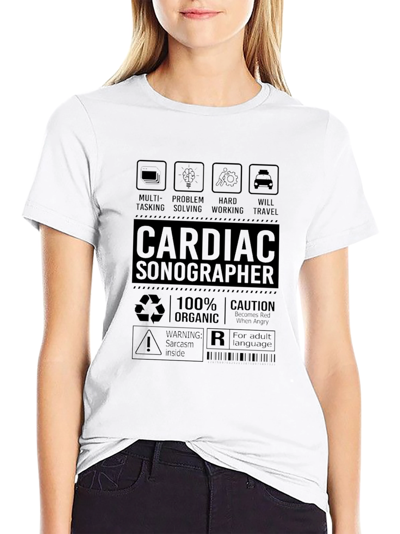 Black Cardiac Sonographer T-Shirt - Multi-Tasking, Problem Solving, Hard Working view 9