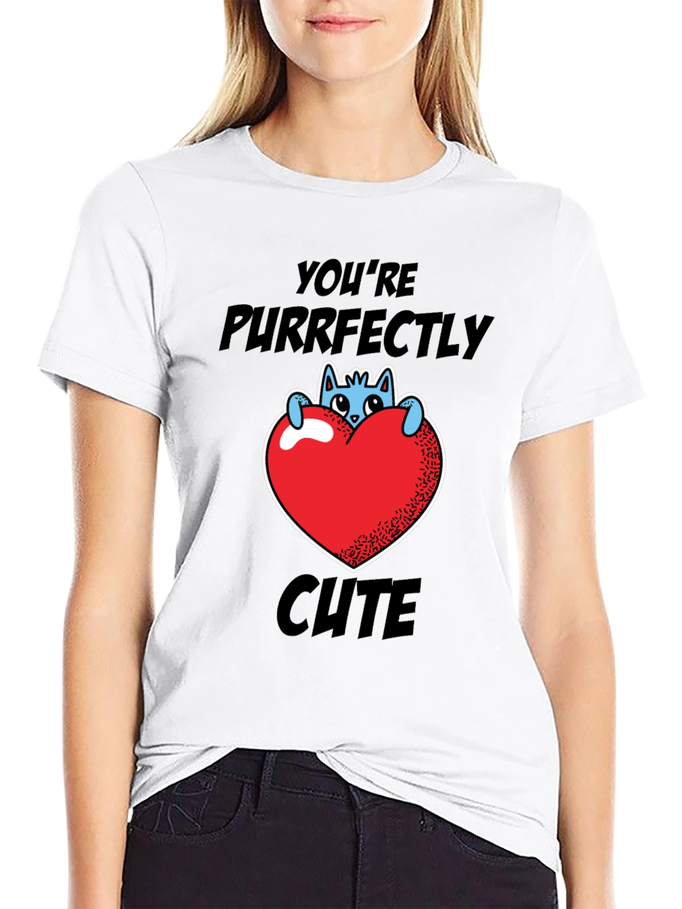 Black Purrfectly Cute Cat Heart Graphic T-Shirt view 9