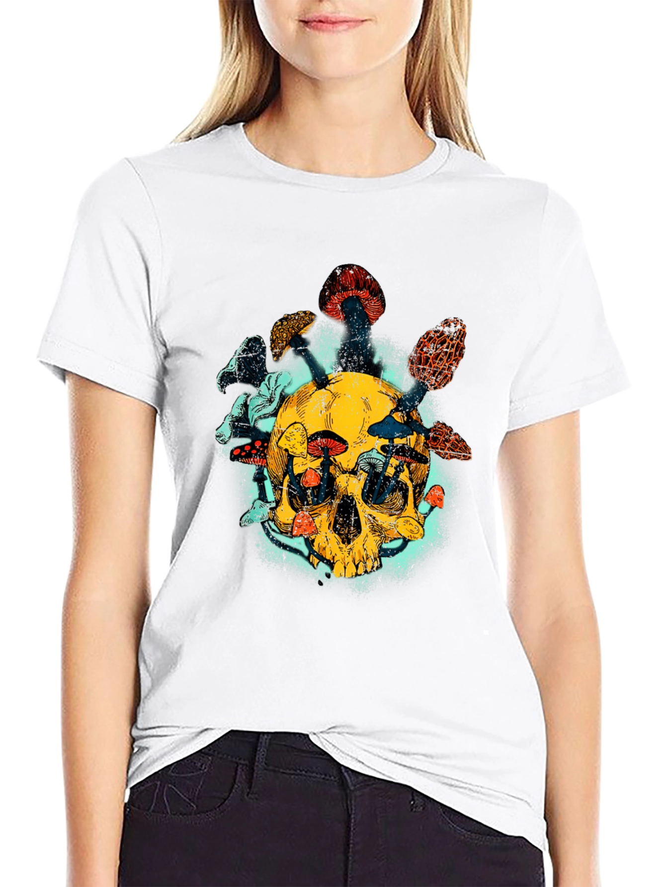 Black Skull & Mushroom Graphic Tee - Unique Design view 9