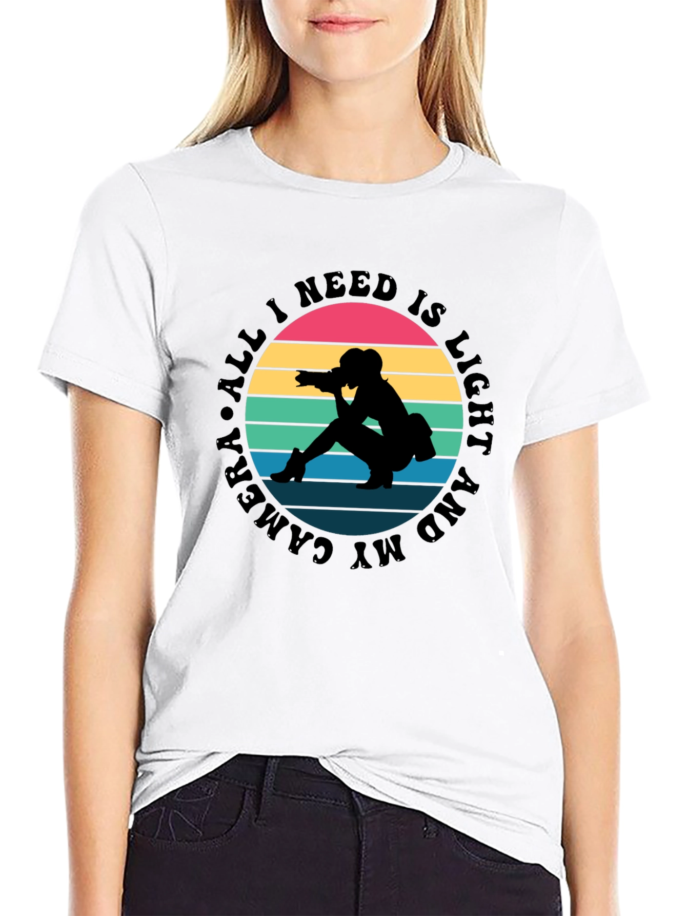 Black All I Need Is Light and My Camera T-Shirt view 9