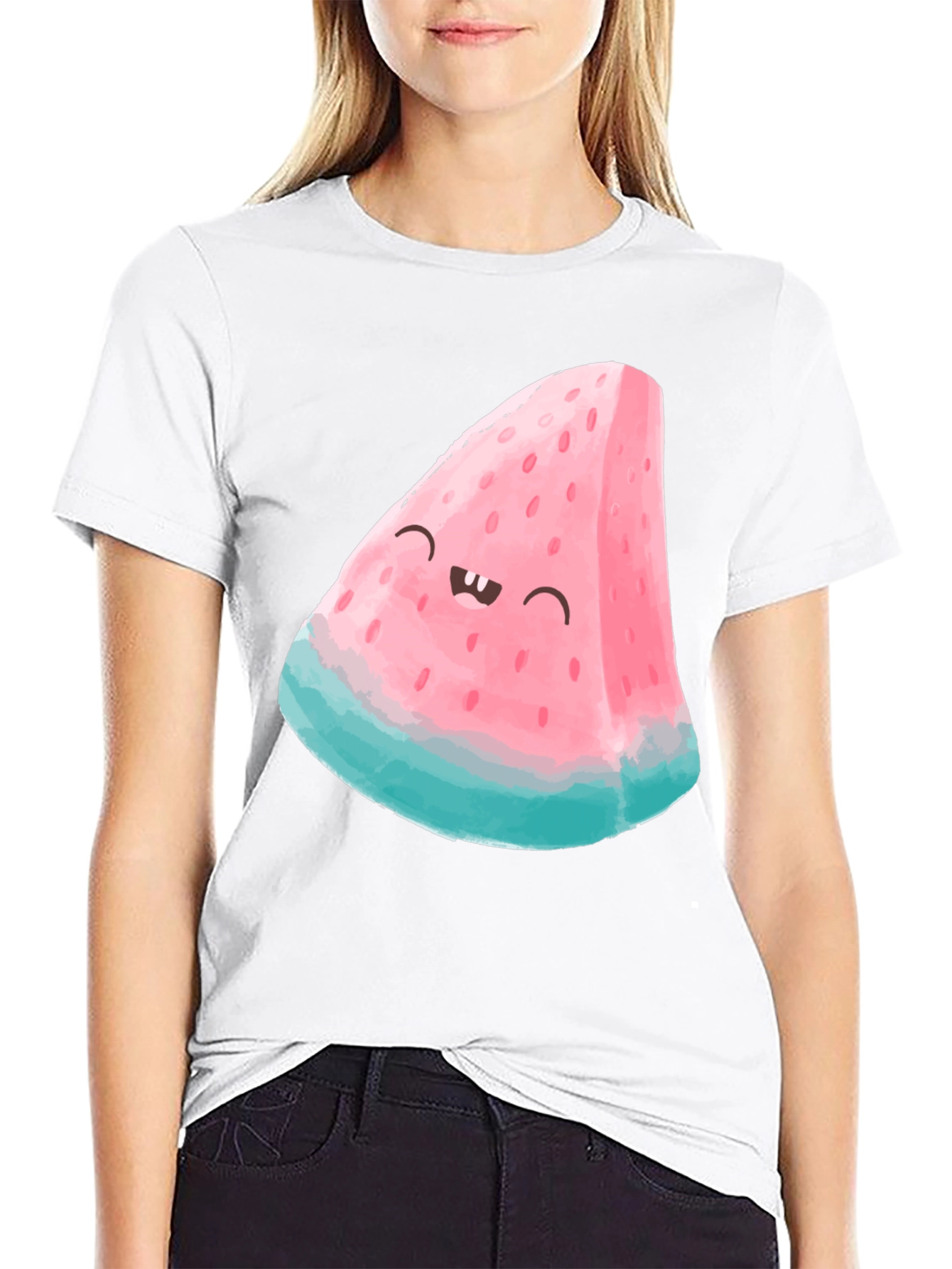 Black Funny Watermelon Slice Graphic Tee - Black view 9