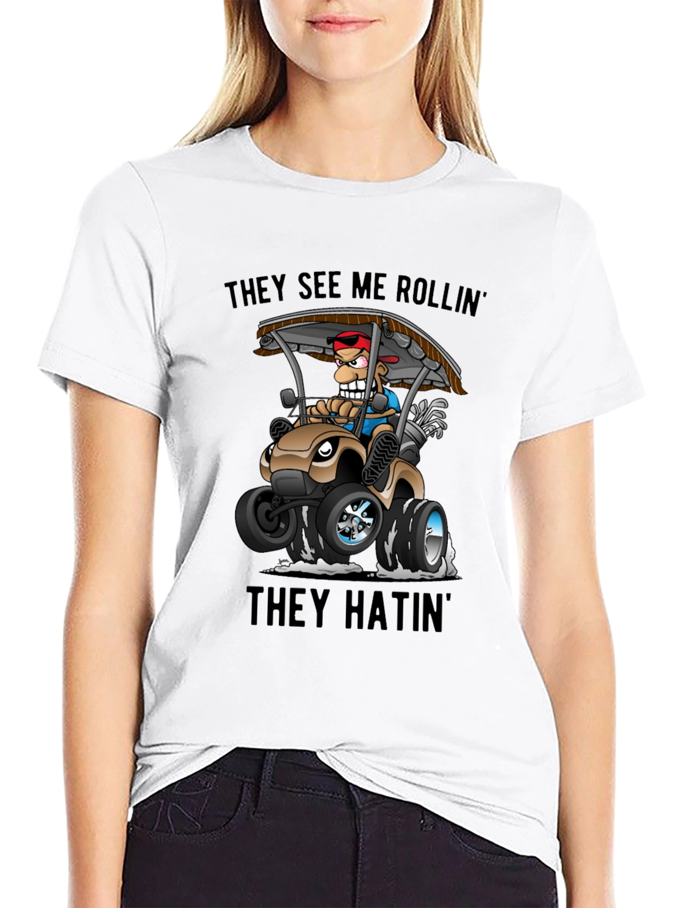Black Funny Golf Cart T-Shirt: They See Me Rollin' view 9