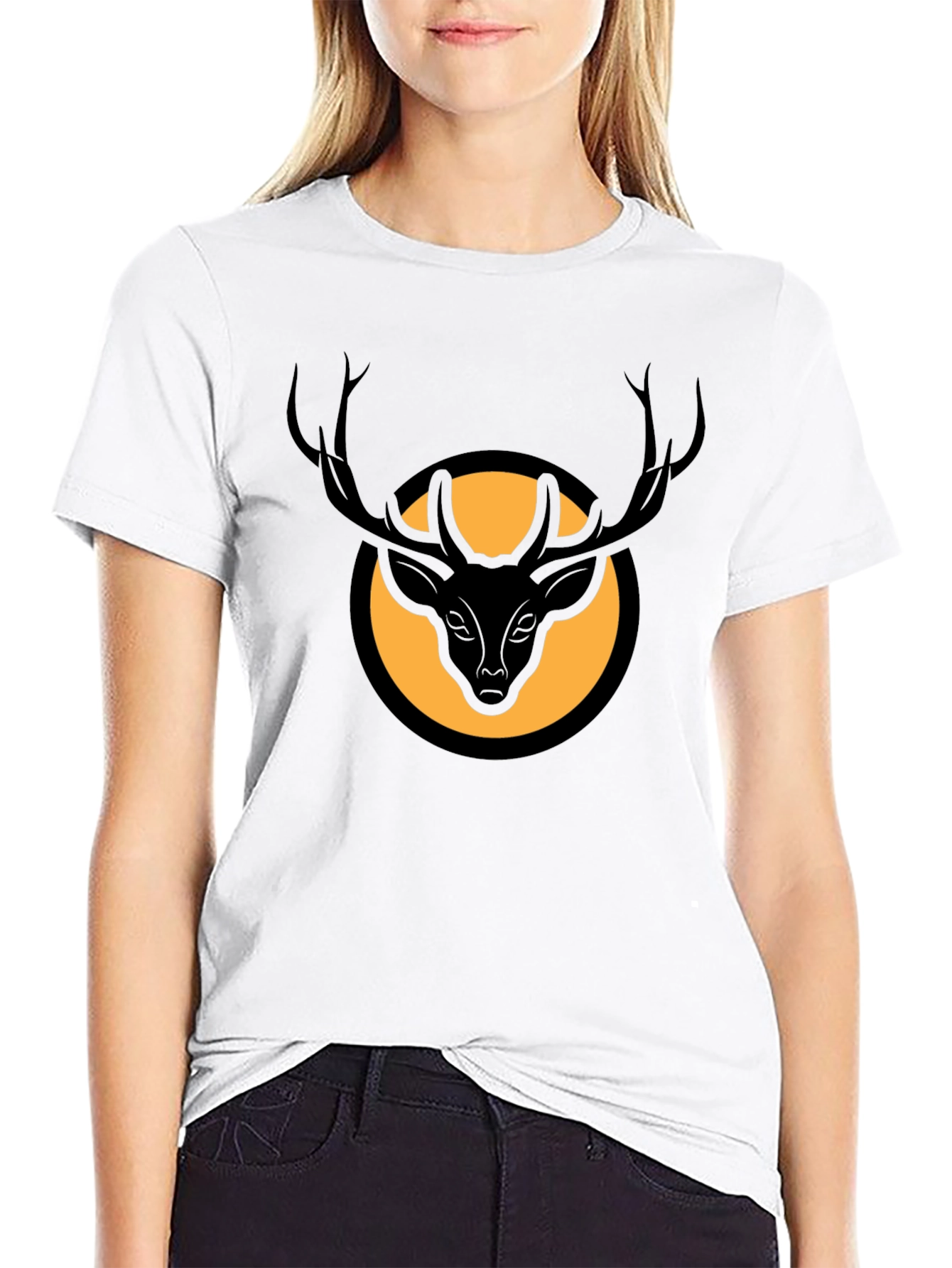 Black Stag Graphic Tee - Black Deer Circle Design view 9