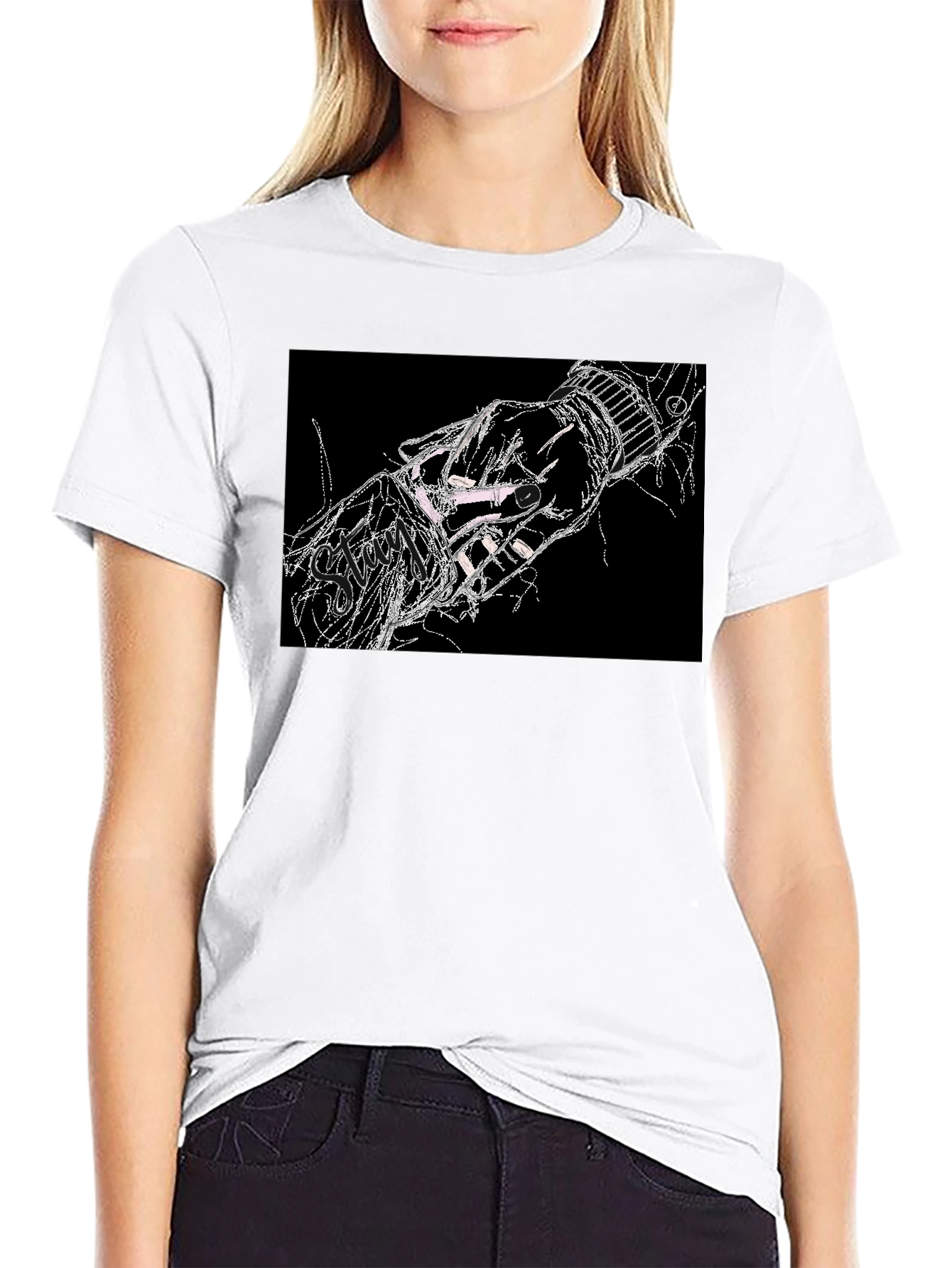 Black Abstract Hand Graphic Black T-Shirt view 9