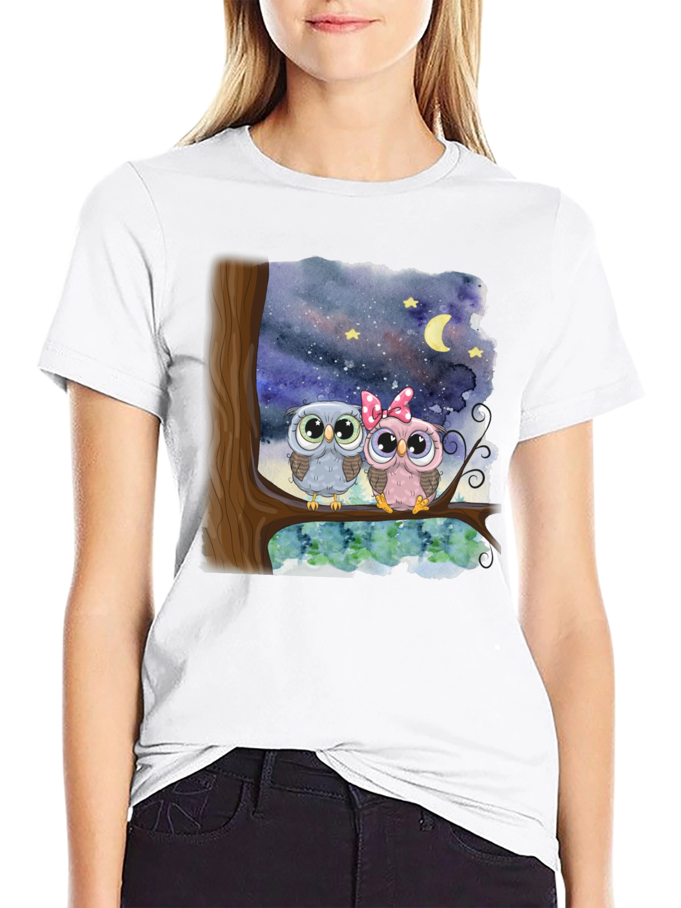 Owl Couple Graphic Tee - Night Sky Design - 9