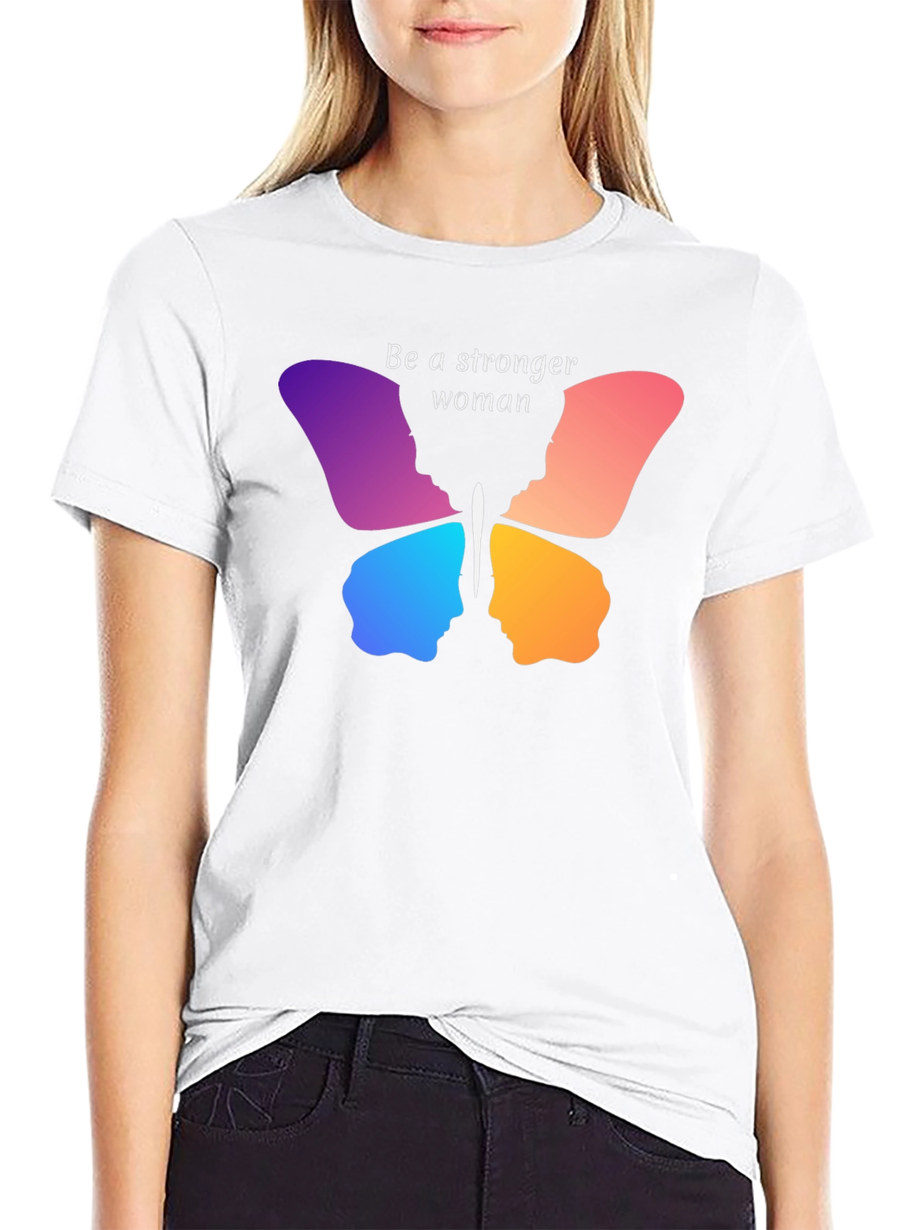 Black Stronger Woman Butterfly Graphic Tee view 9