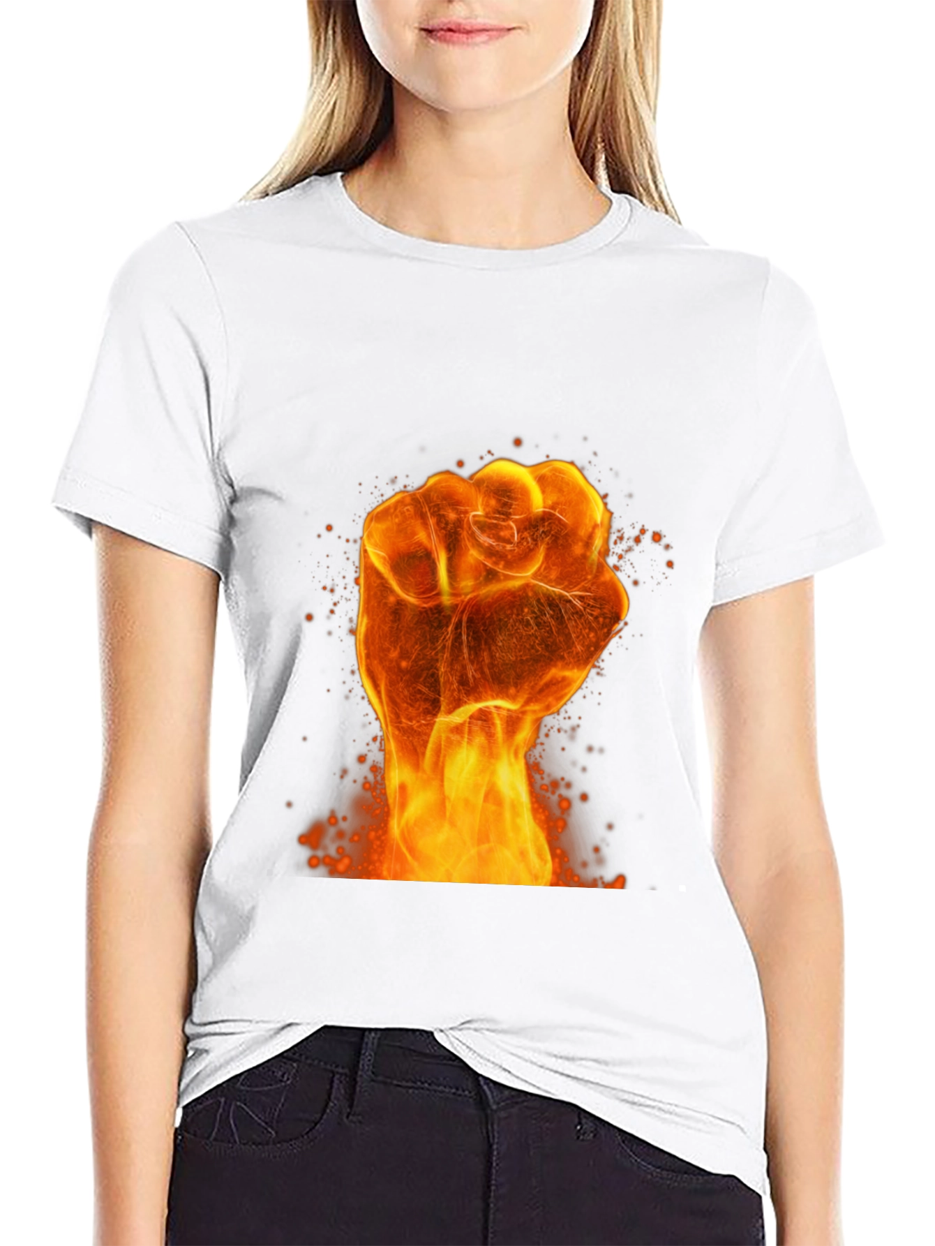 Black Fiery Fist Graphic Print Black T-Shirt view 9