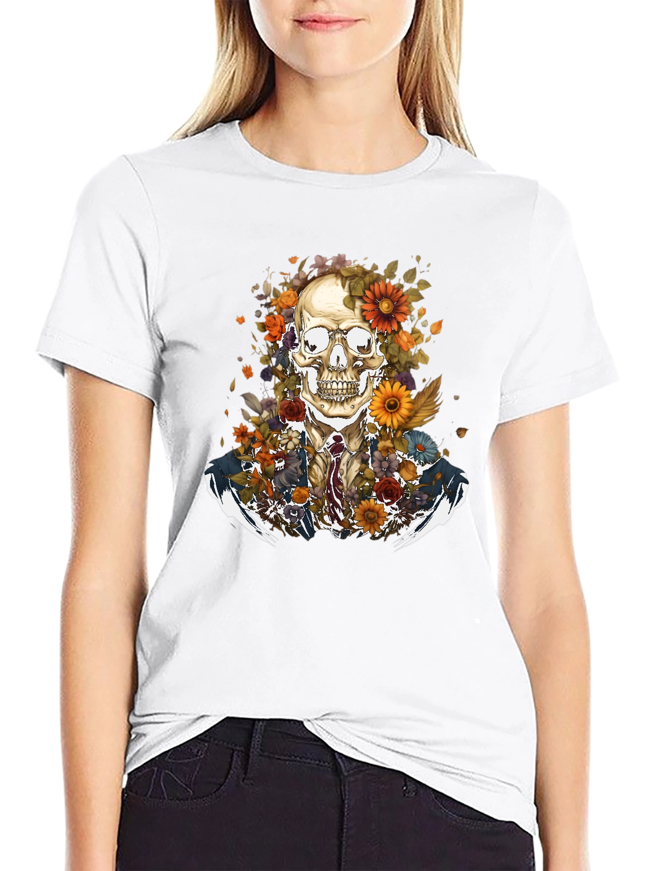 Black Floral Skull Graphic Tee - Stylish Menswear view 9