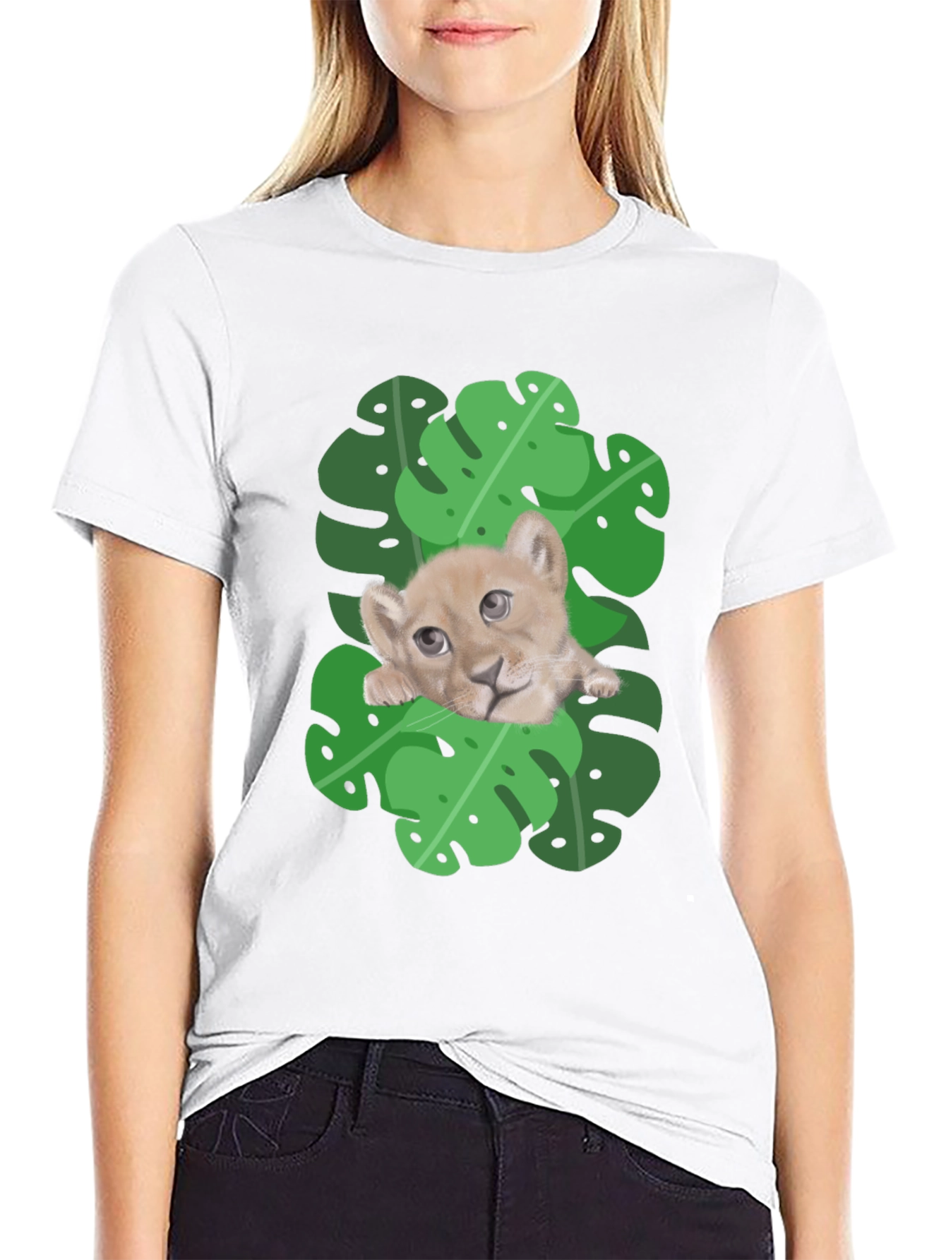 Black Lion Cub in Leaves Graphic T-Shirt - Black view 9
