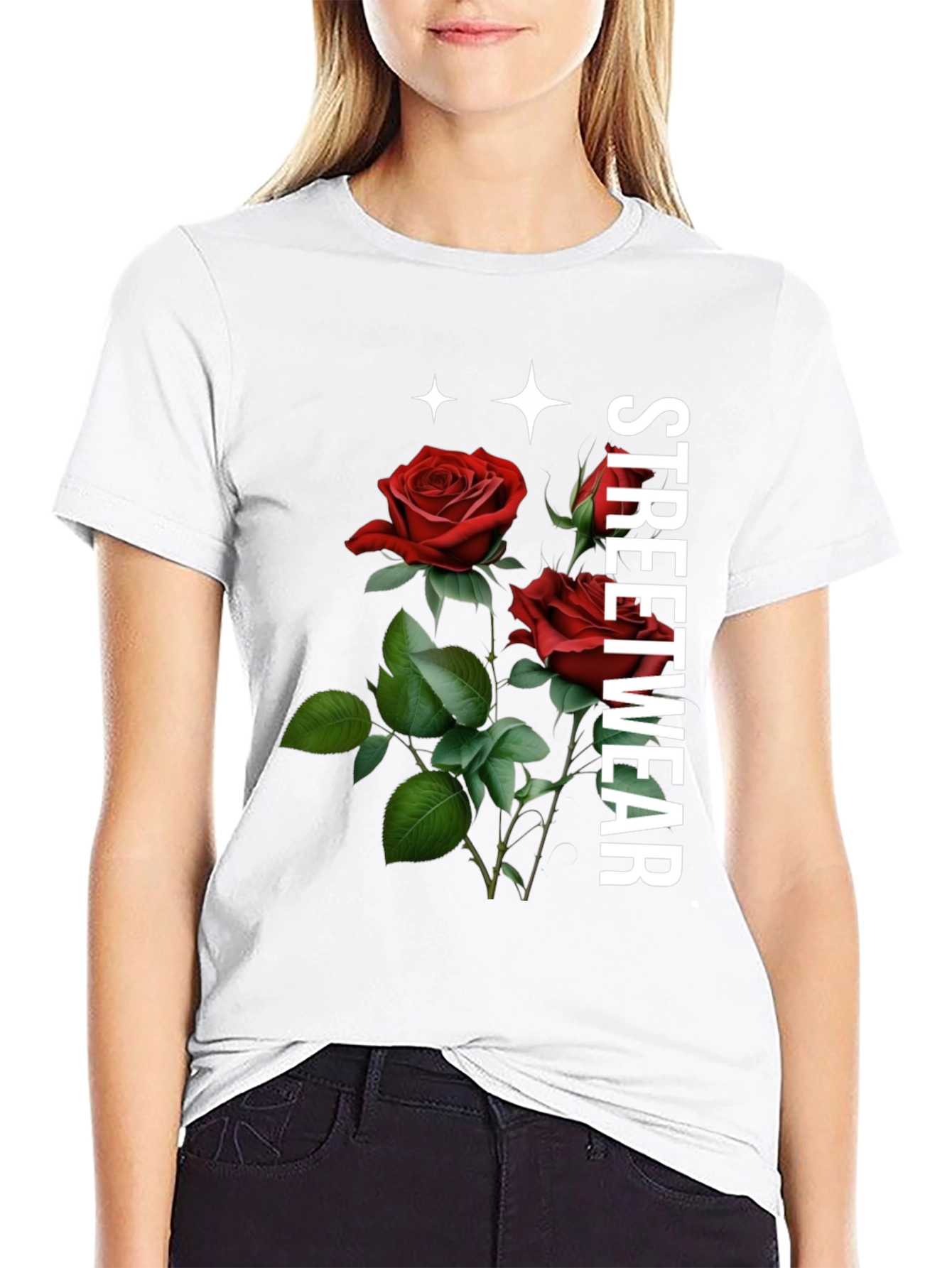 Black Streetwear Rose Graphic Tee - Classic Black view 9