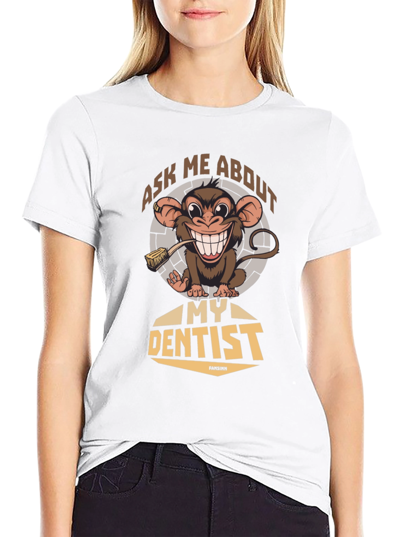Black Funny Monkey Dentist T-Shirt - Ask Me About My Dentist view 9