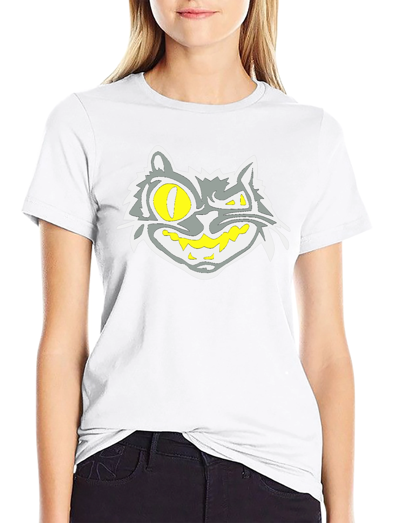 Black Grinning Cat Graphic Black Tee view 9
