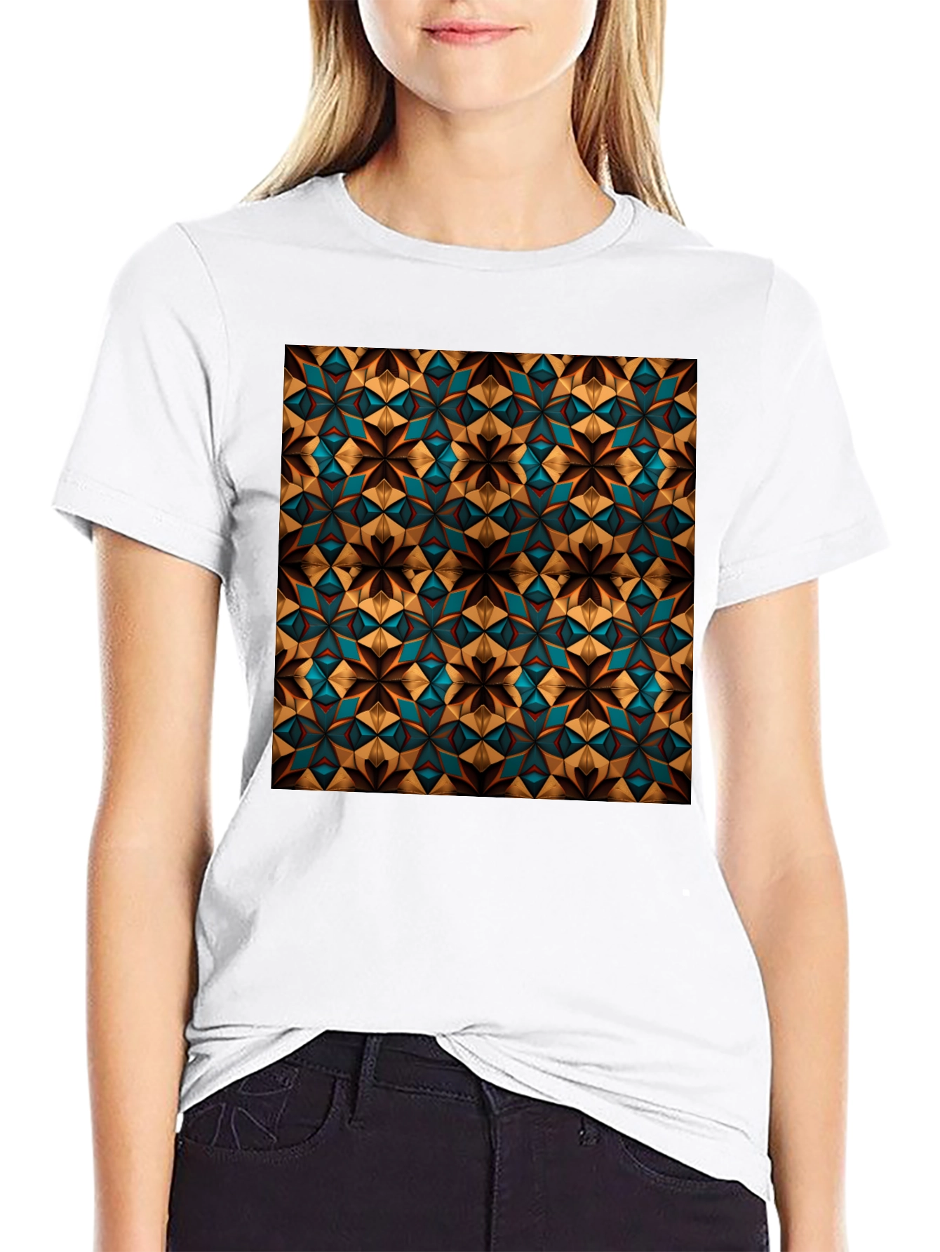 Black Geometric Pattern T-Shirt - Stylish Black Tee view 9
