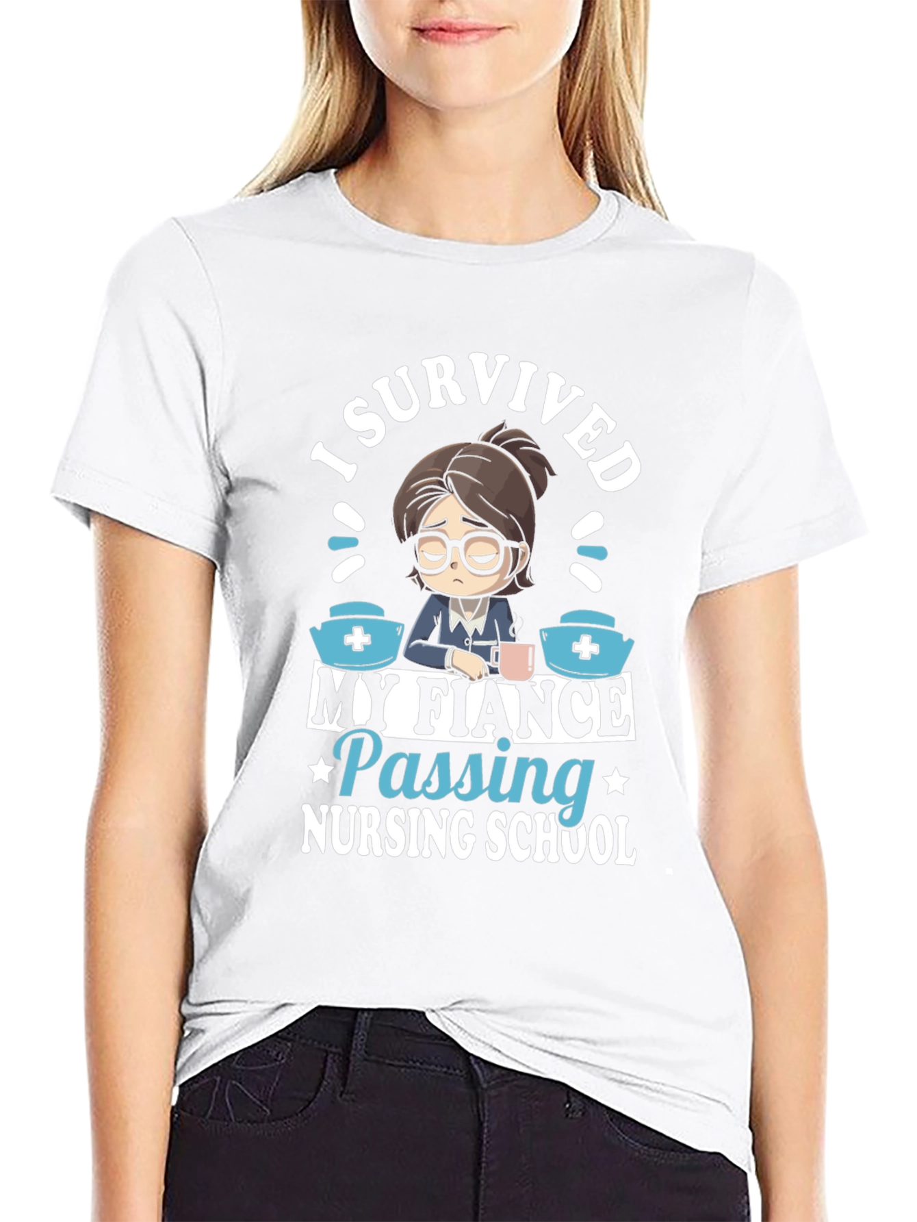 Black I Survived My Fiance Nursing School T-Shirt view 9