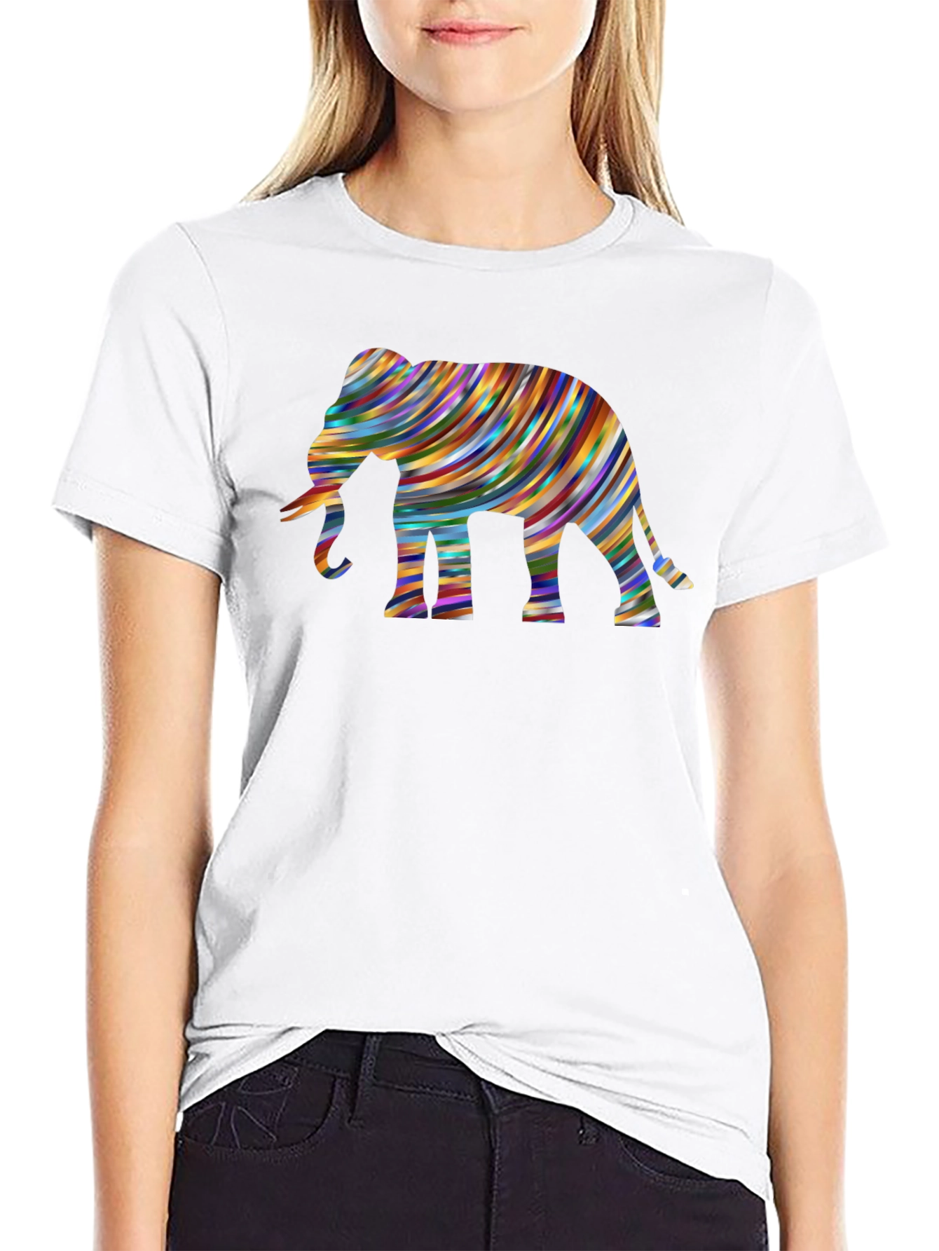 Black Colorful Elephant Graphic Tee - Black Cotton Comfort view 9