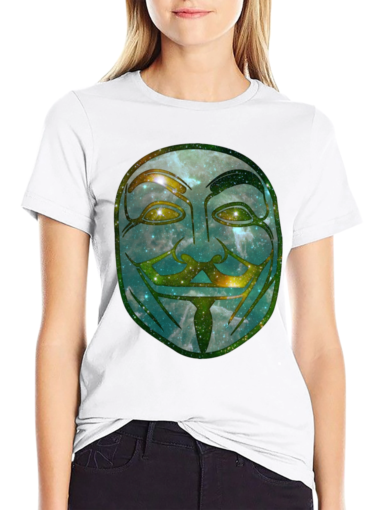 Black V for Vendetta Galaxy Mask Graphic Tee - Men's Black T-Shirt view 9