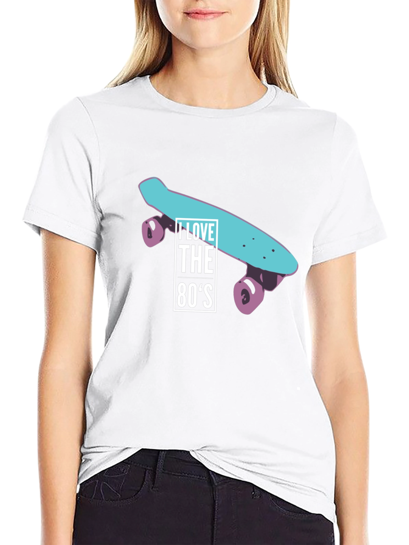 Black I Love the 80s Skateboard Graphic T-Shirt view 9