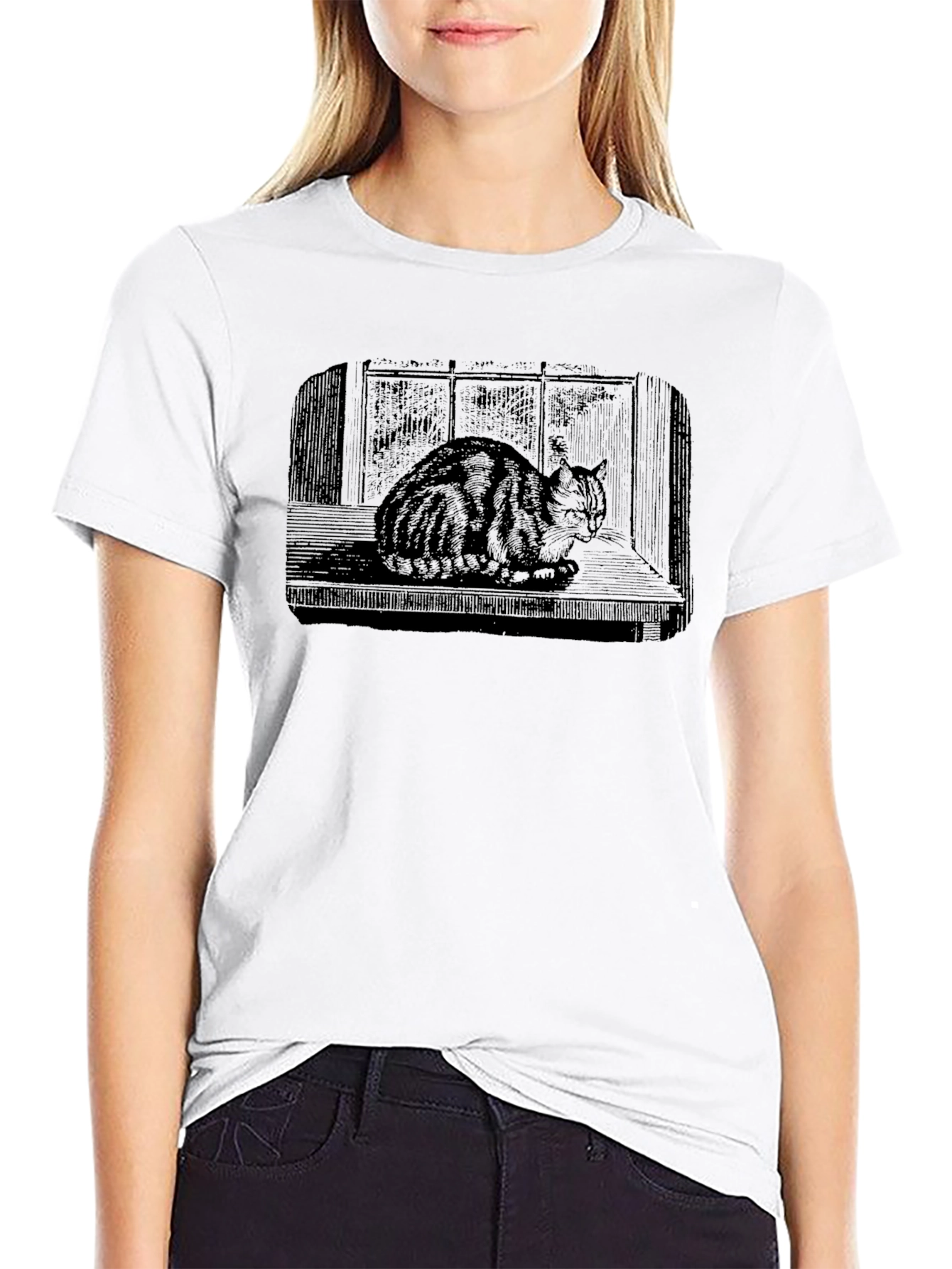 Black Cat Window Black T-Shirt view 9