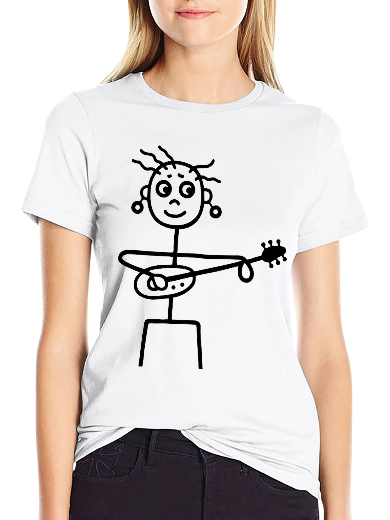 Black Stick Figure Guitarist Graphic T-Shirt view 9