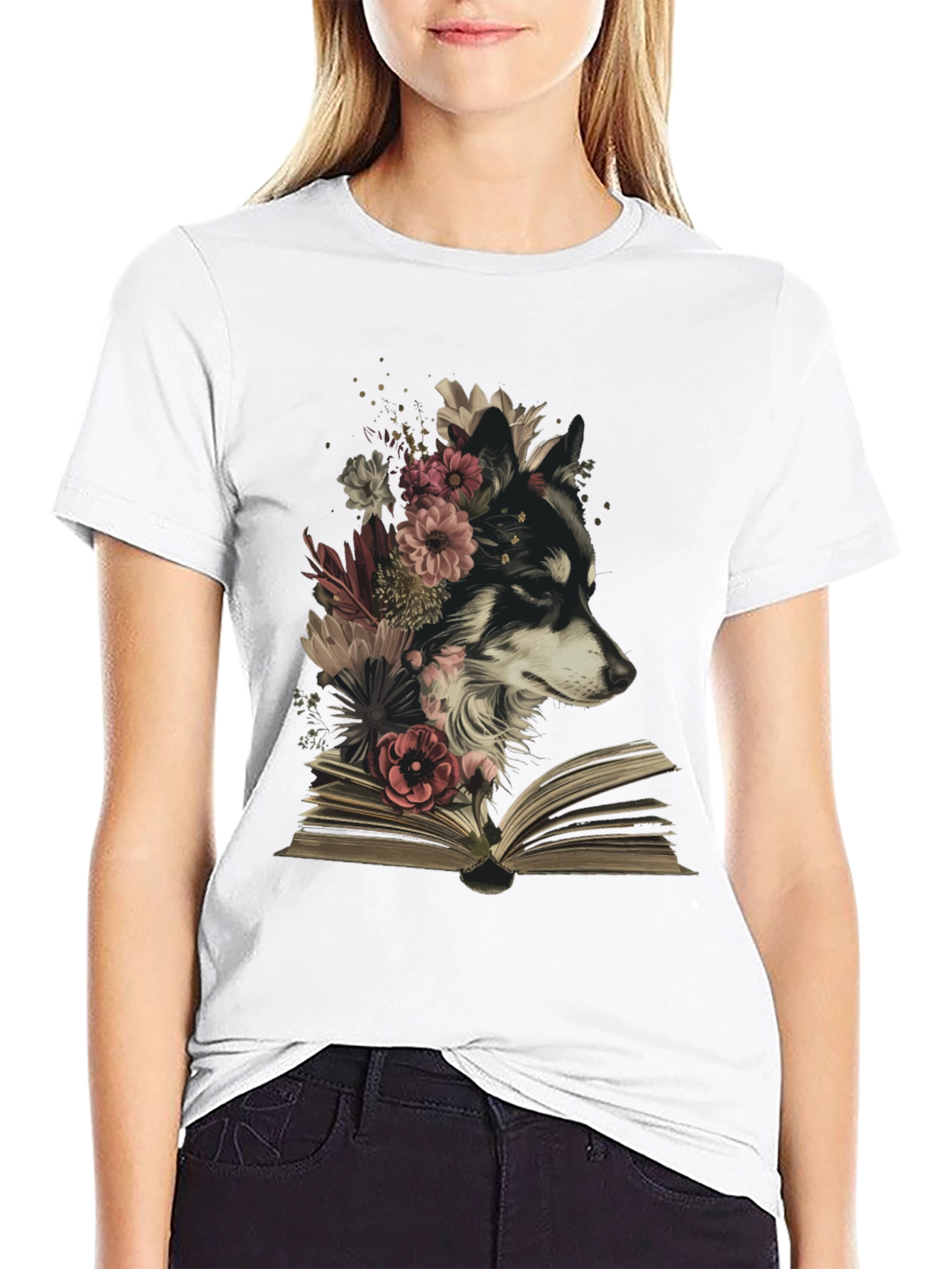 Black Floral Dog Book T-Shirt - Black view 9