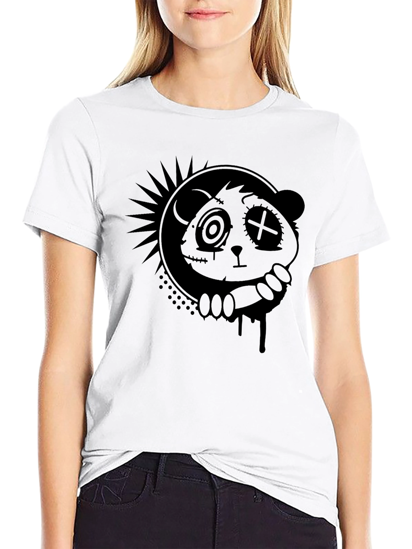 Black Creepy Cute Panda Graphic Tee - Black view 9