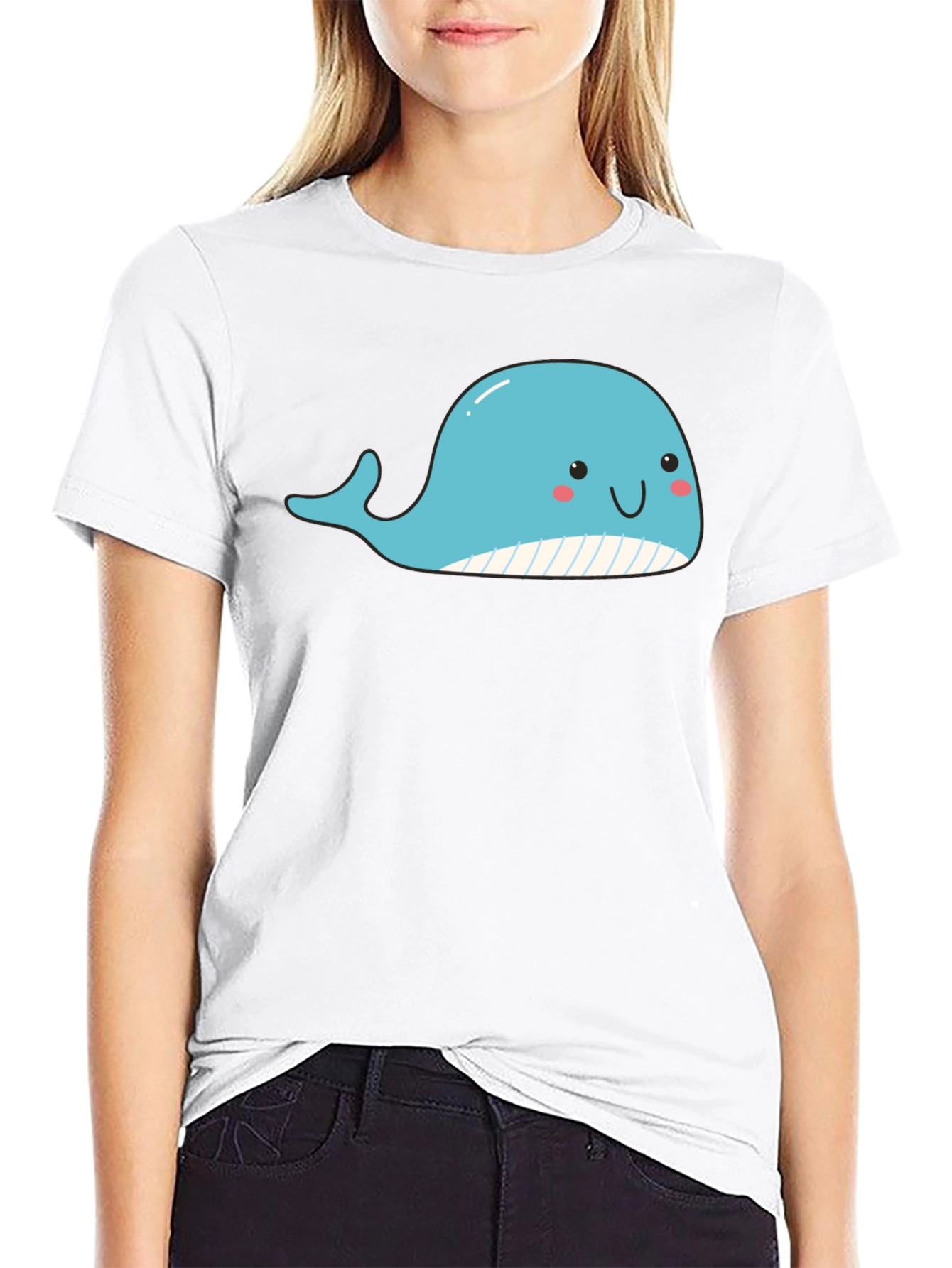 Black Cute Whale Graphic Black T-Shirt view 9