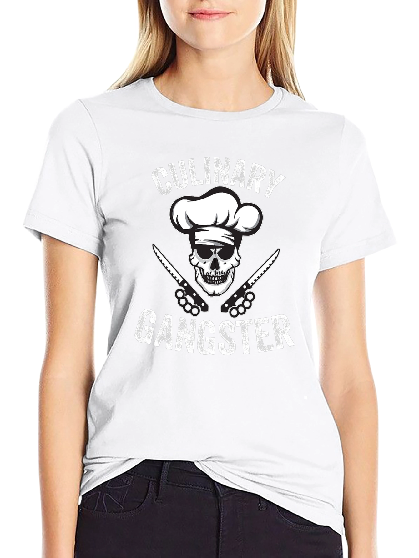 Black Culinary Gangster Black T-Shirt: Skull Chef Design view 9